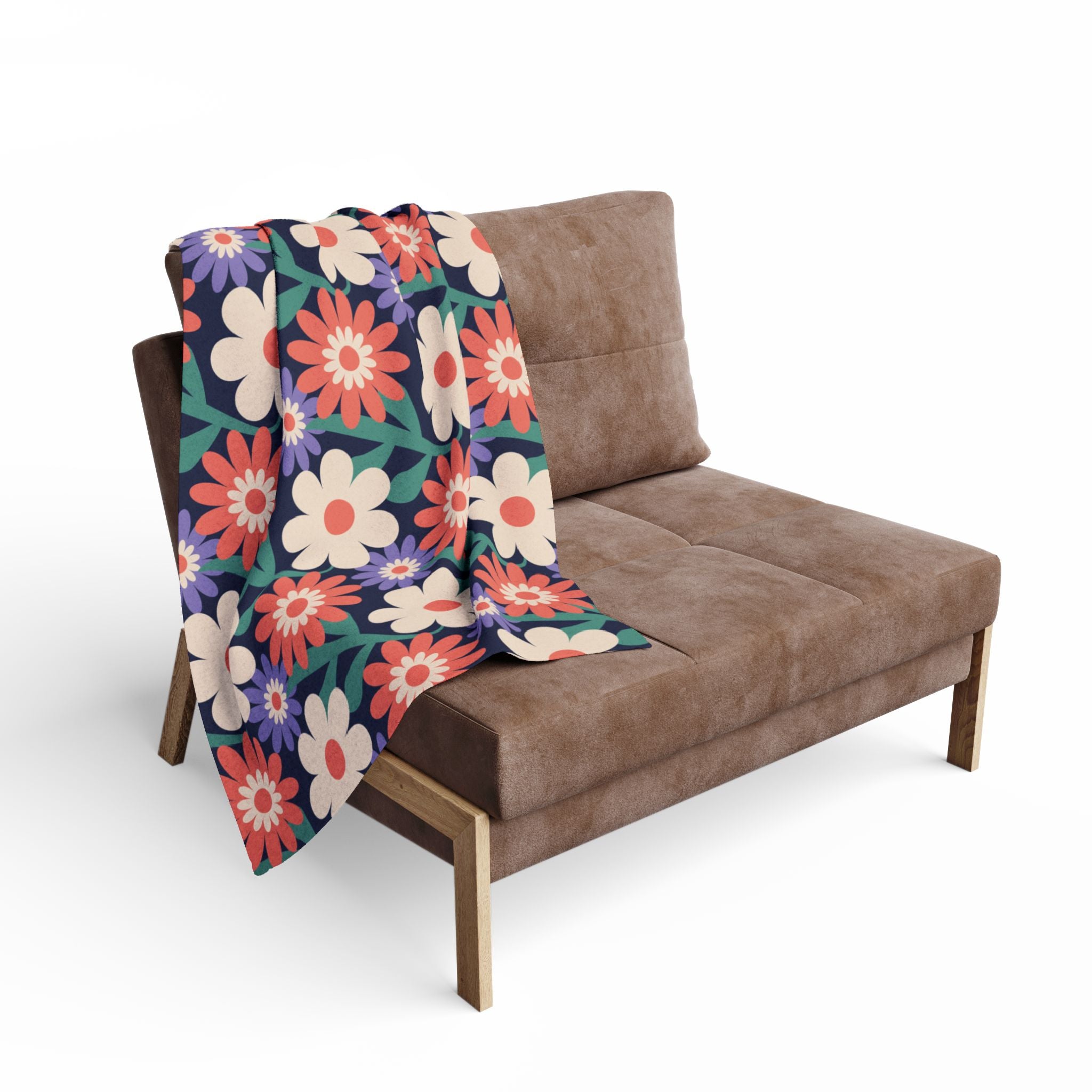 Floral Fleece Blanket — Retro Daisy Cozy Throw