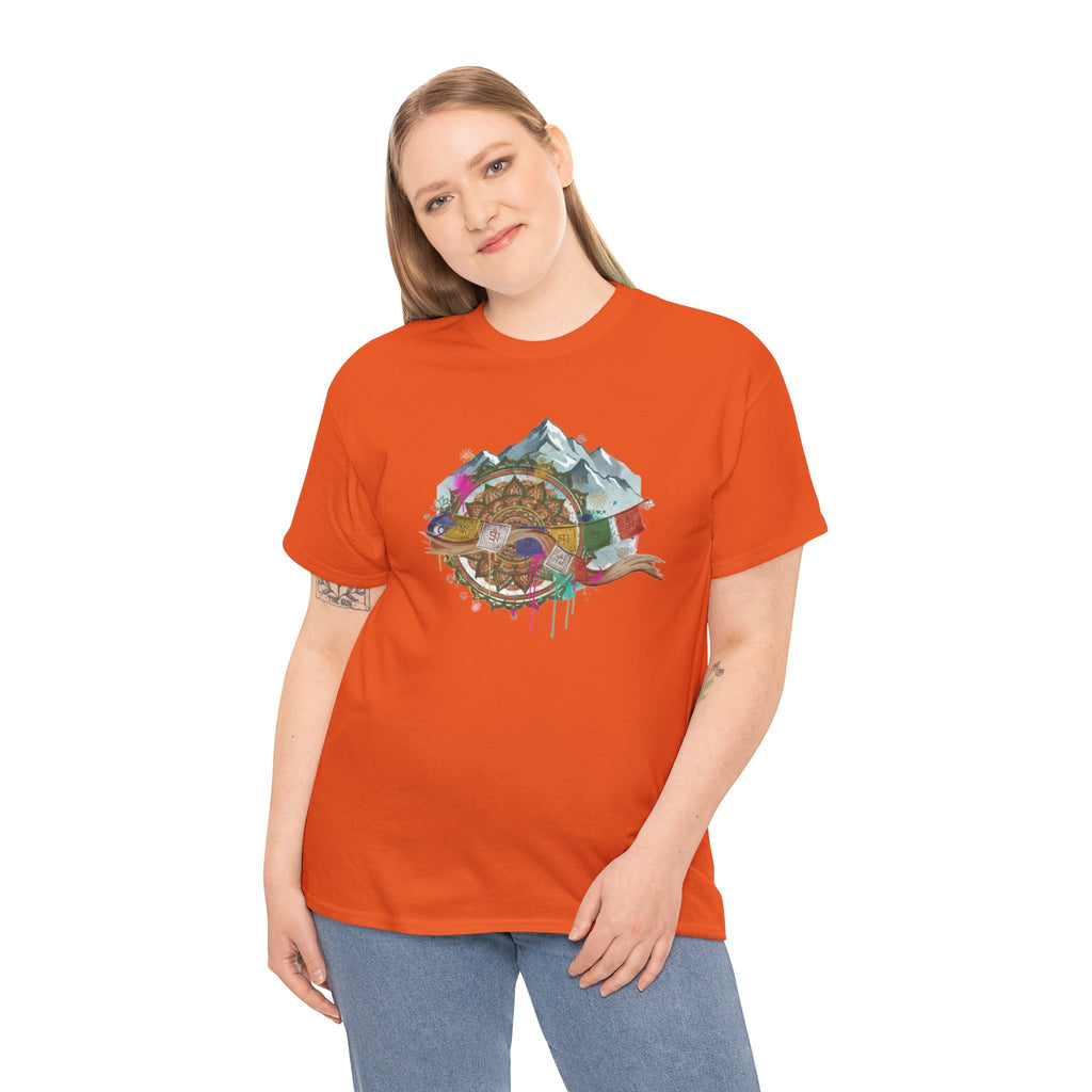 Adventure Compass Graphic Tee — Mountain, Globe & Flag Illustration
