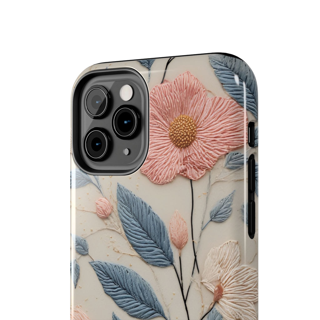 Floral Embroidered Tough Phone Case — Pink Blossom Protective Phone Cover