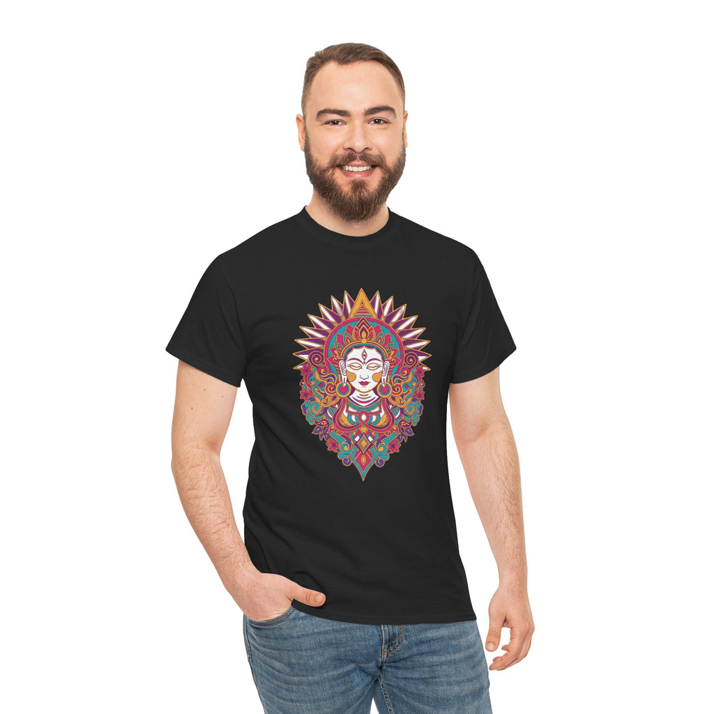 Spiritual Goddess Sun Mandala Tee — Colorful Boho Yoga T‑Shirt