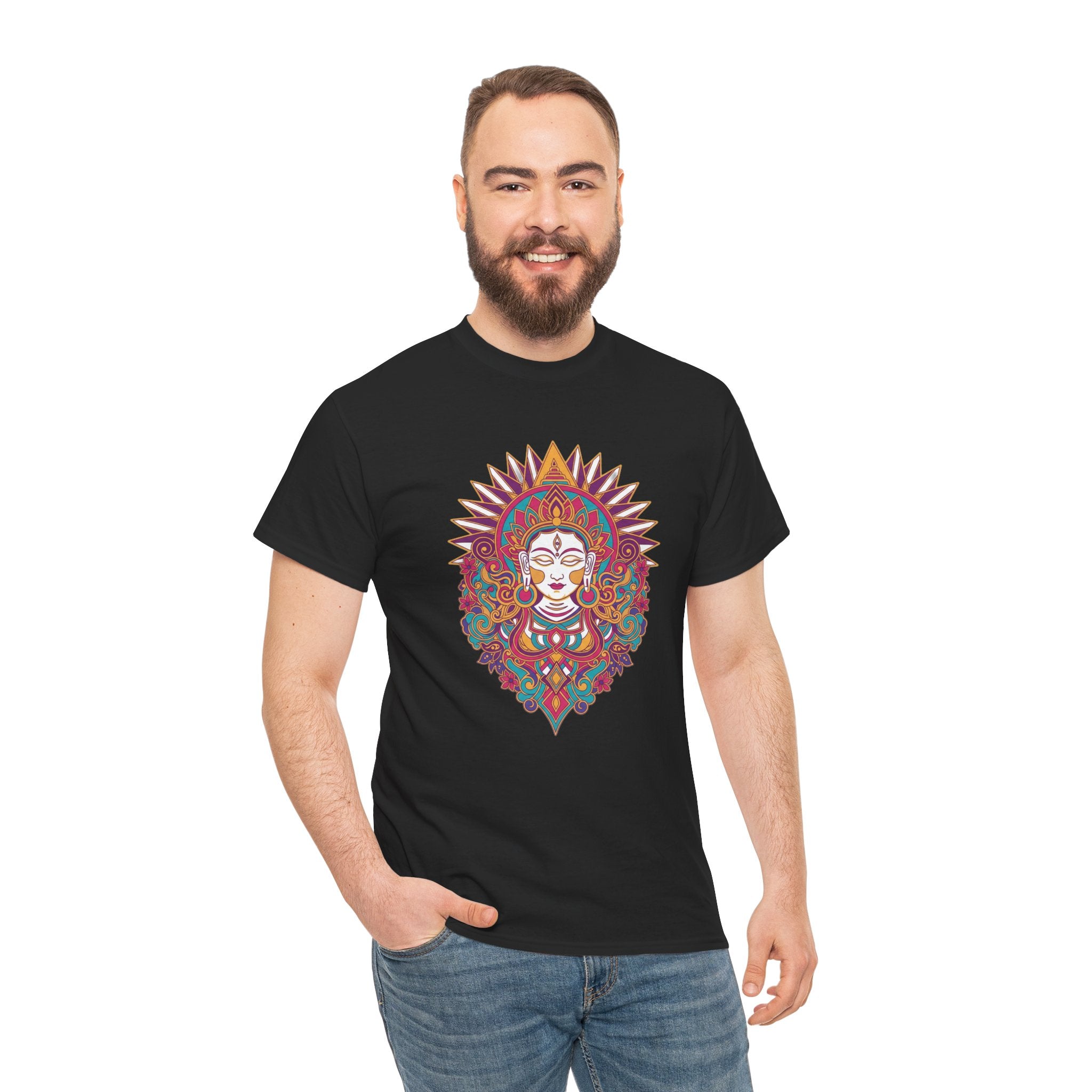 Spiritual Goddess Sun Mandala Tee — Colorful Boho Yoga T‑Shirt
