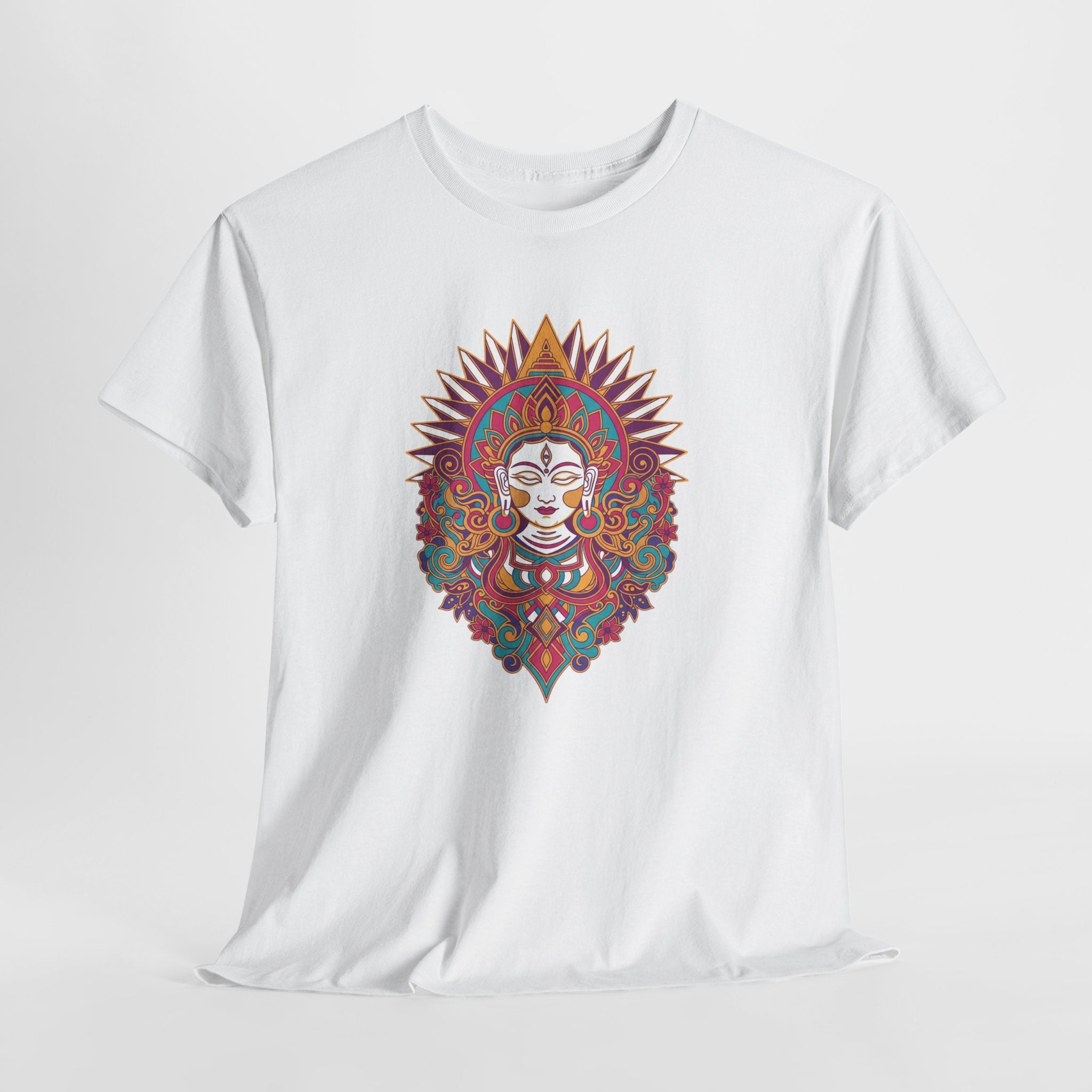 Spiritual Goddess Sun Mandala Tee — Colorful Boho Yoga T‑Shirt
