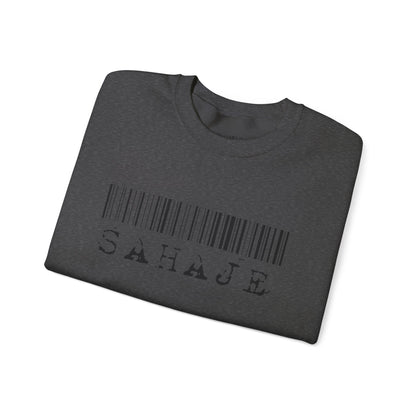 Sahaje Barcode Crewneck Sweatshirt — Minimalist White Graphic Pullover