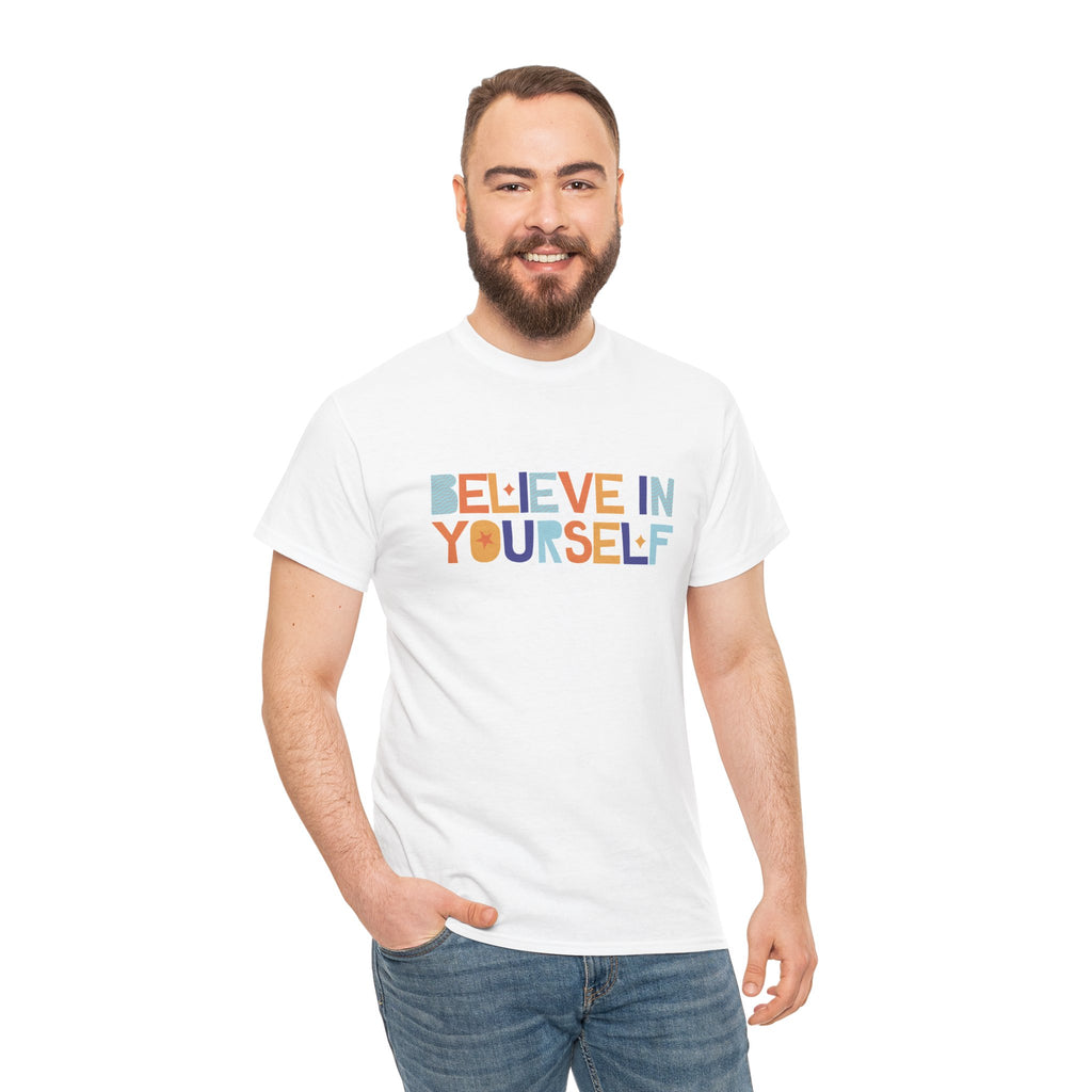 T-Shirt — "Believe in Yourself" Colorful Retro Motivational Tee