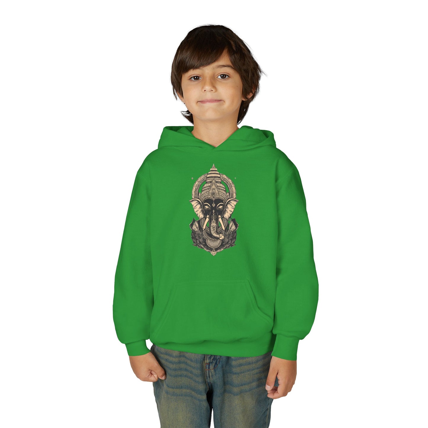 Youth Hoodie — Majestic Ganesha Elephant Art Graphic