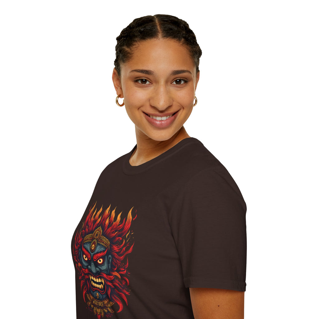 Flaming Demon Mask T-Shirt — Fierce Tattoo-Style Graphic Tee