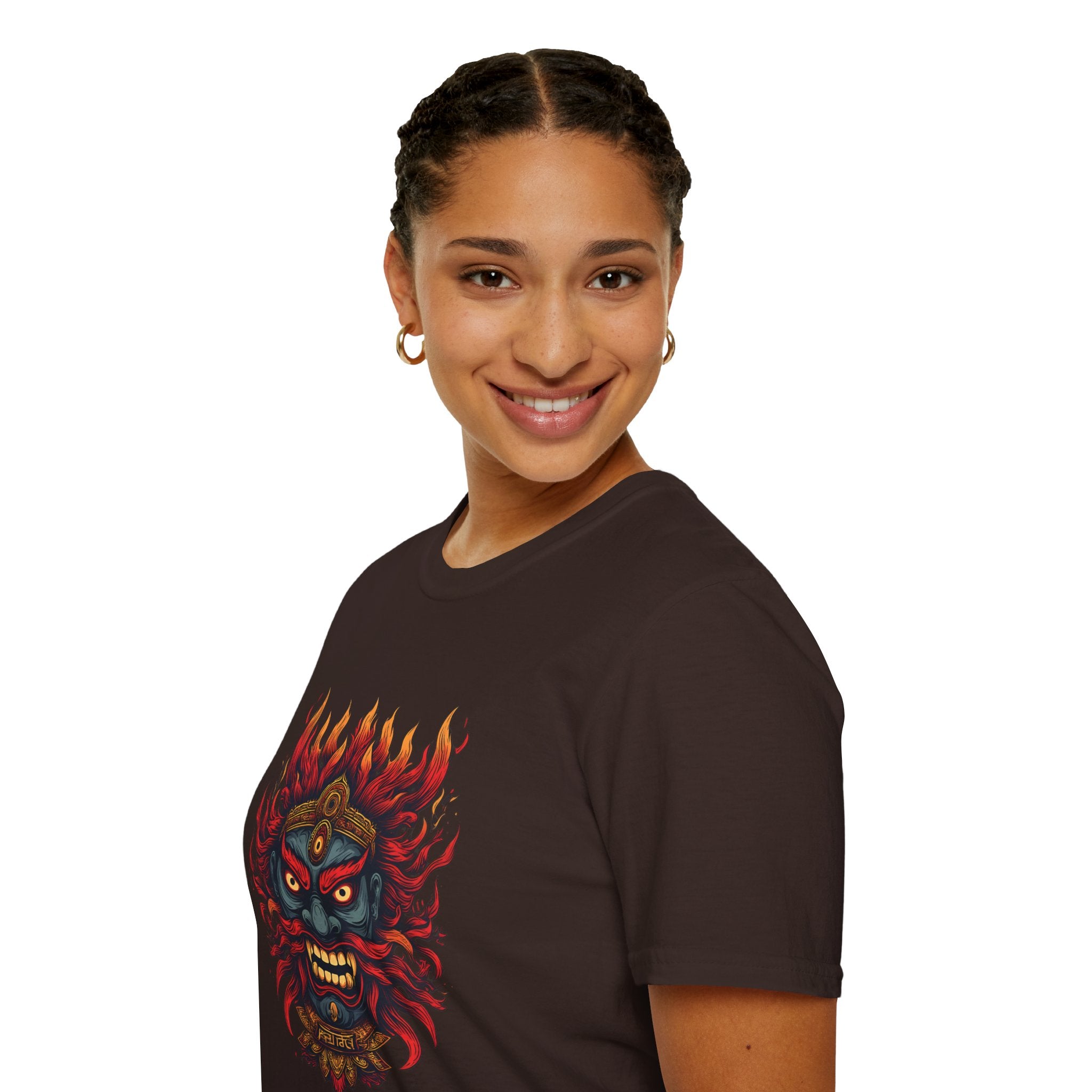 Flaming Demon Mask T-Shirt — Fierce Tattoo-Style Graphic Tee