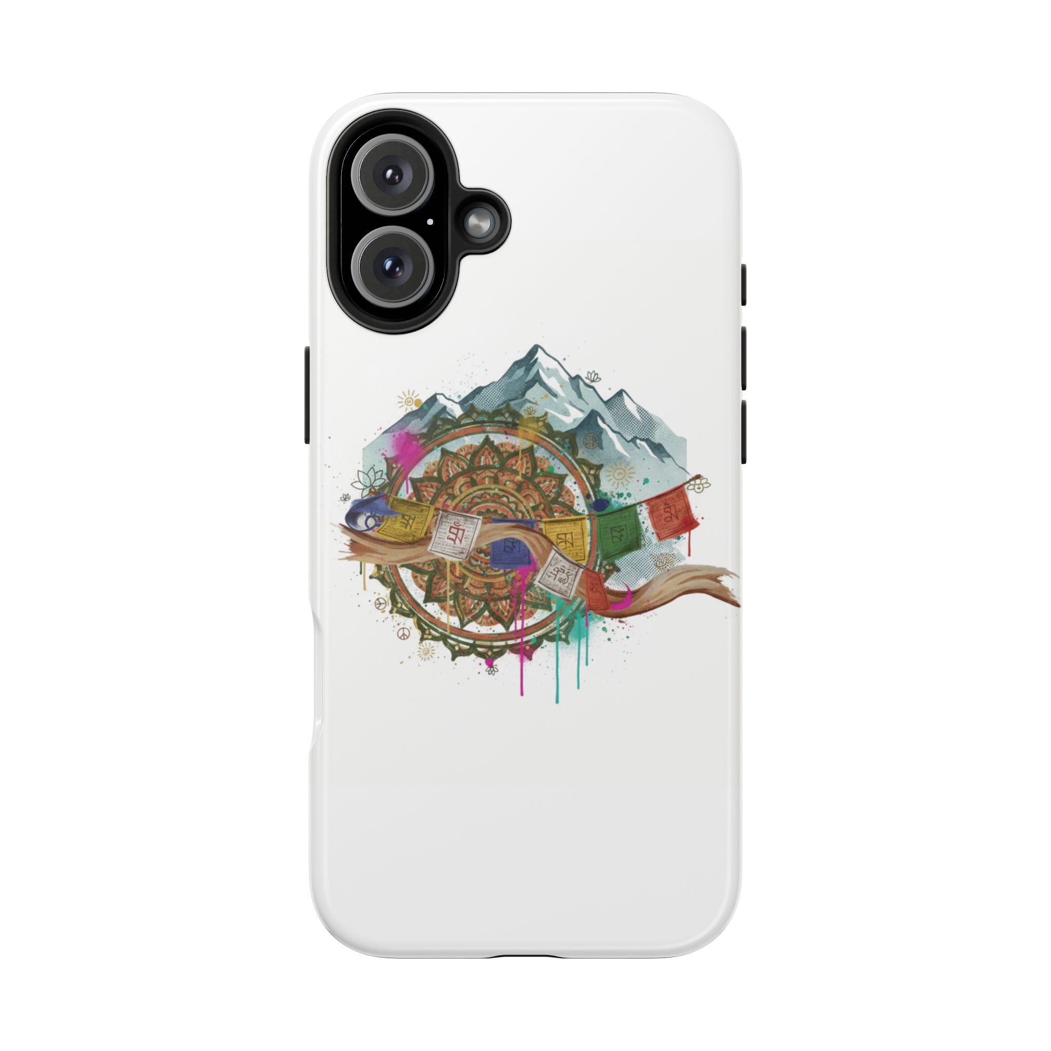 Mountain Compass Tough Phone Case with Prayer Flags & Fish Design