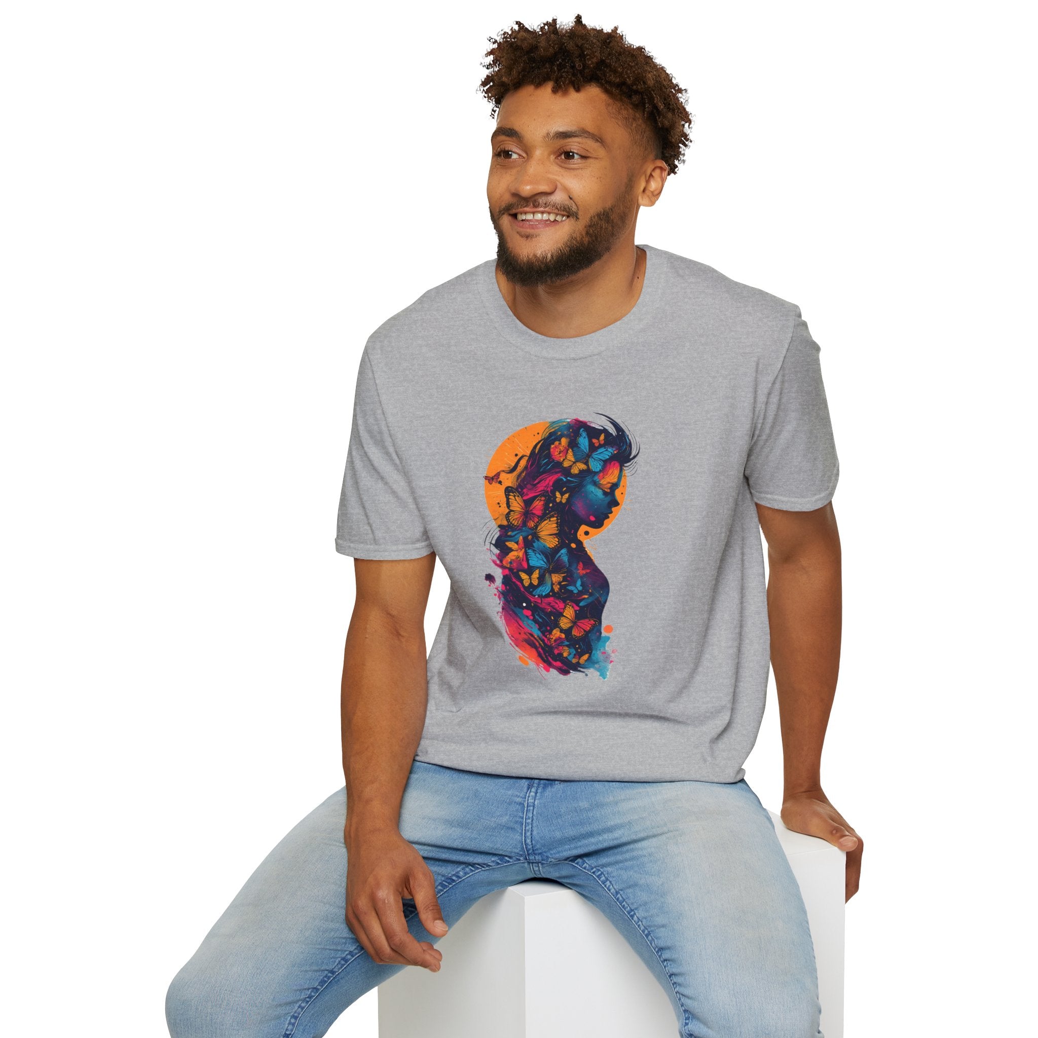 Butterfly Silhouette T-Shirt — Colorful Floral Profile Tee