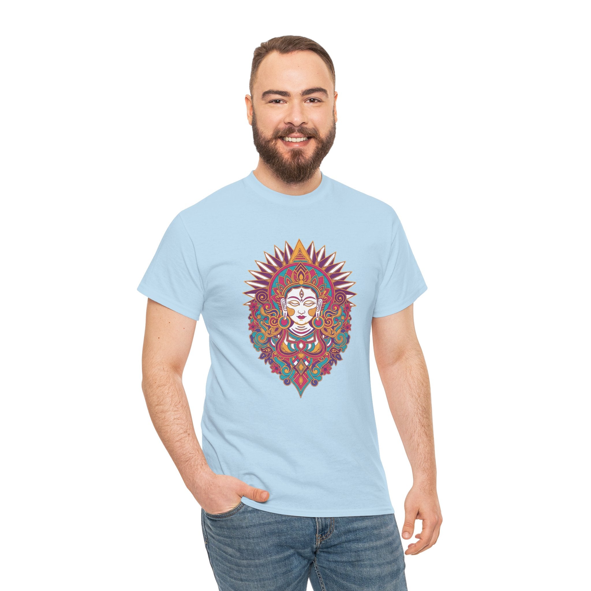 Spiritual Goddess Sun Mandala Tee — Colorful Boho Yoga T‑Shirt