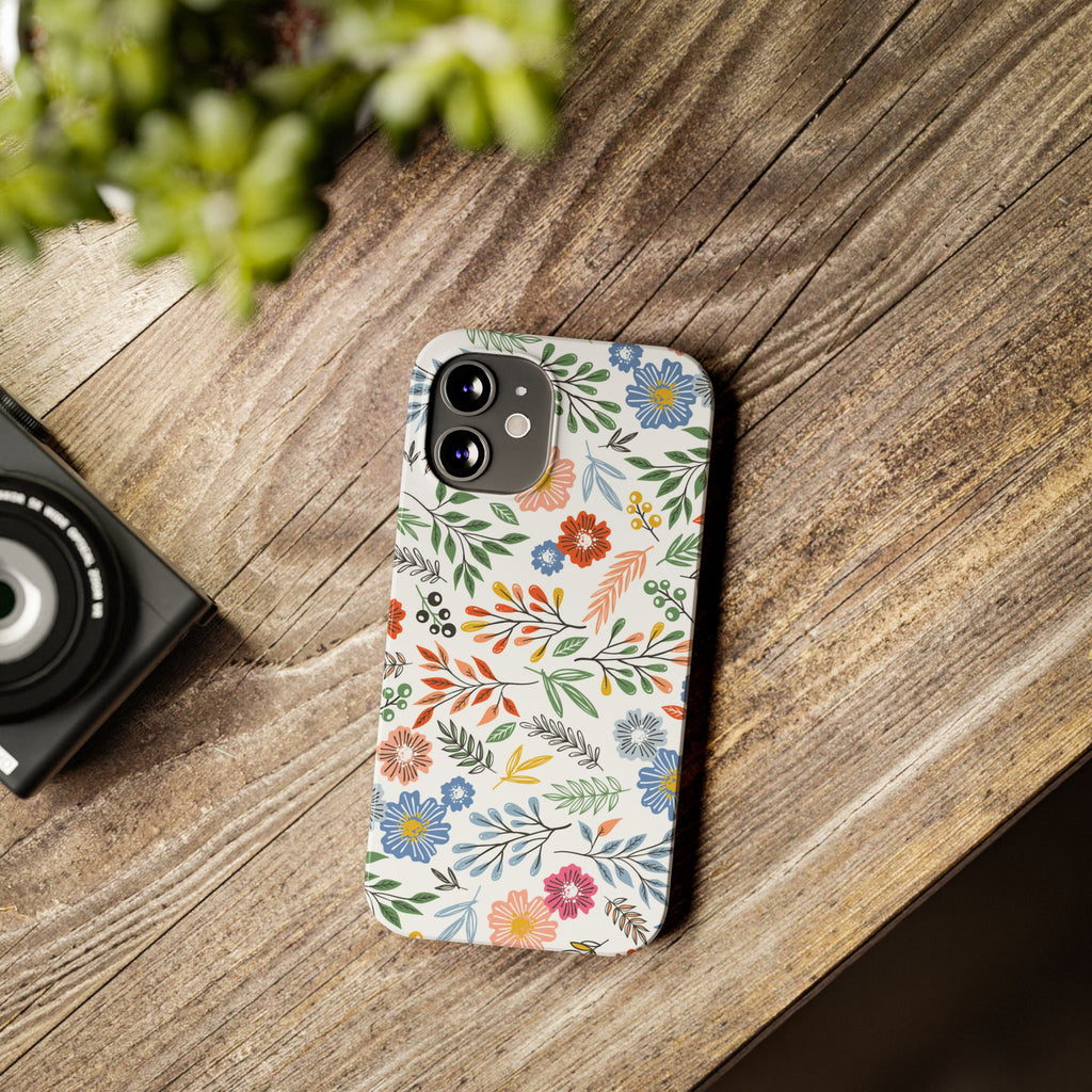Slim Floral Phone Case — Colorful Hand-Drawn Wildflower Design