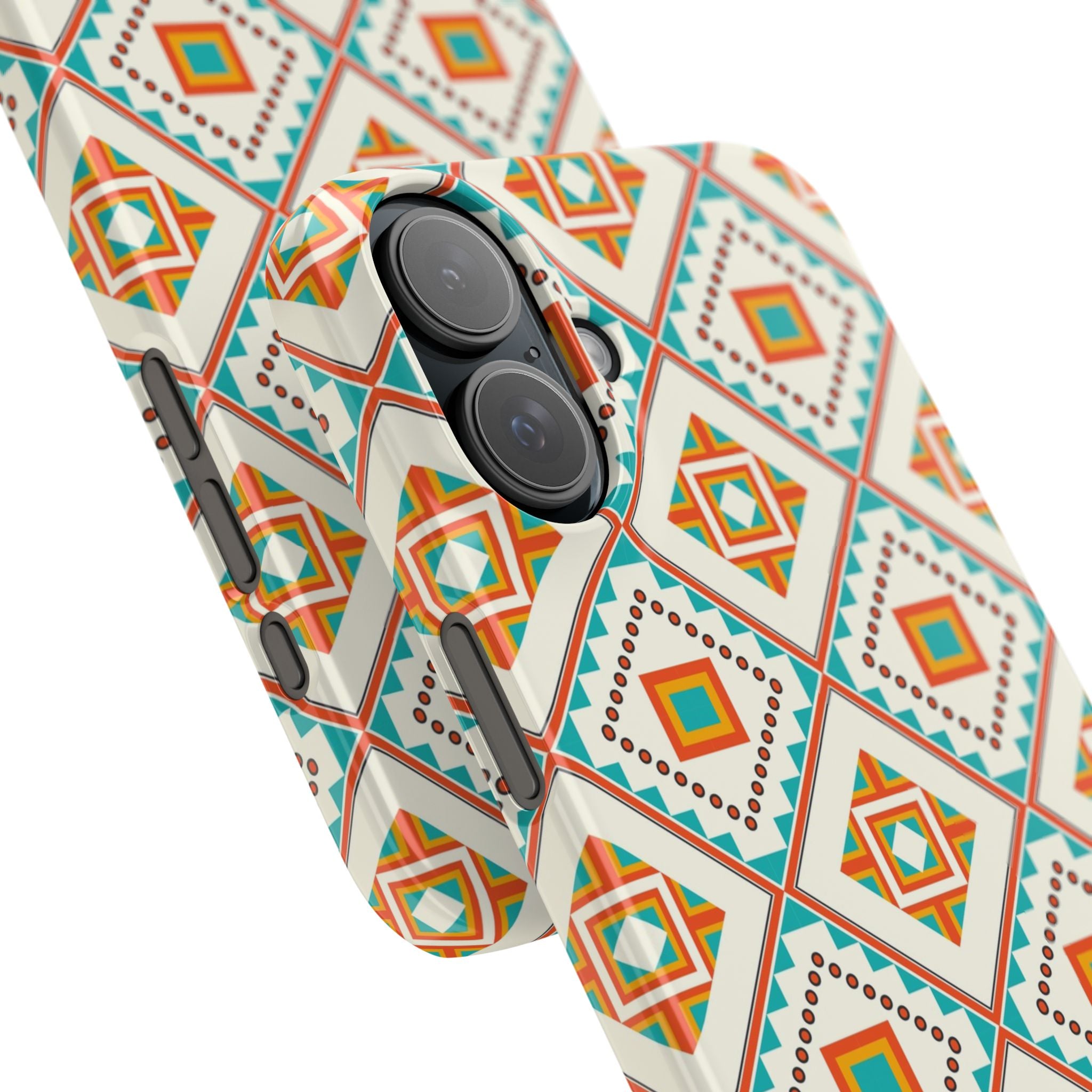 Slim Phone Case — Retro Geometric Tile Pattern (Turquoise & Orange)