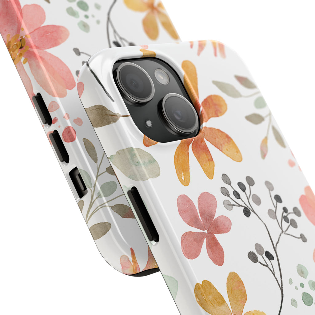 Floral Watercolor Tough Phone Case — Pink & Peach Botanical Protection