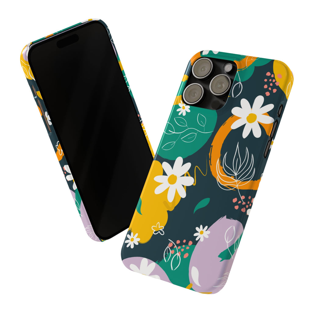 Floral Circle Slim Phone Case — Colorful Abstract Daisies Phone Cover