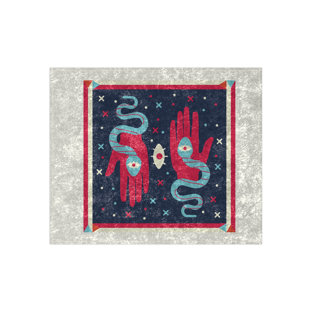 Crushed Velvet Blanket — Occult Snake & Hand Pattern Throw