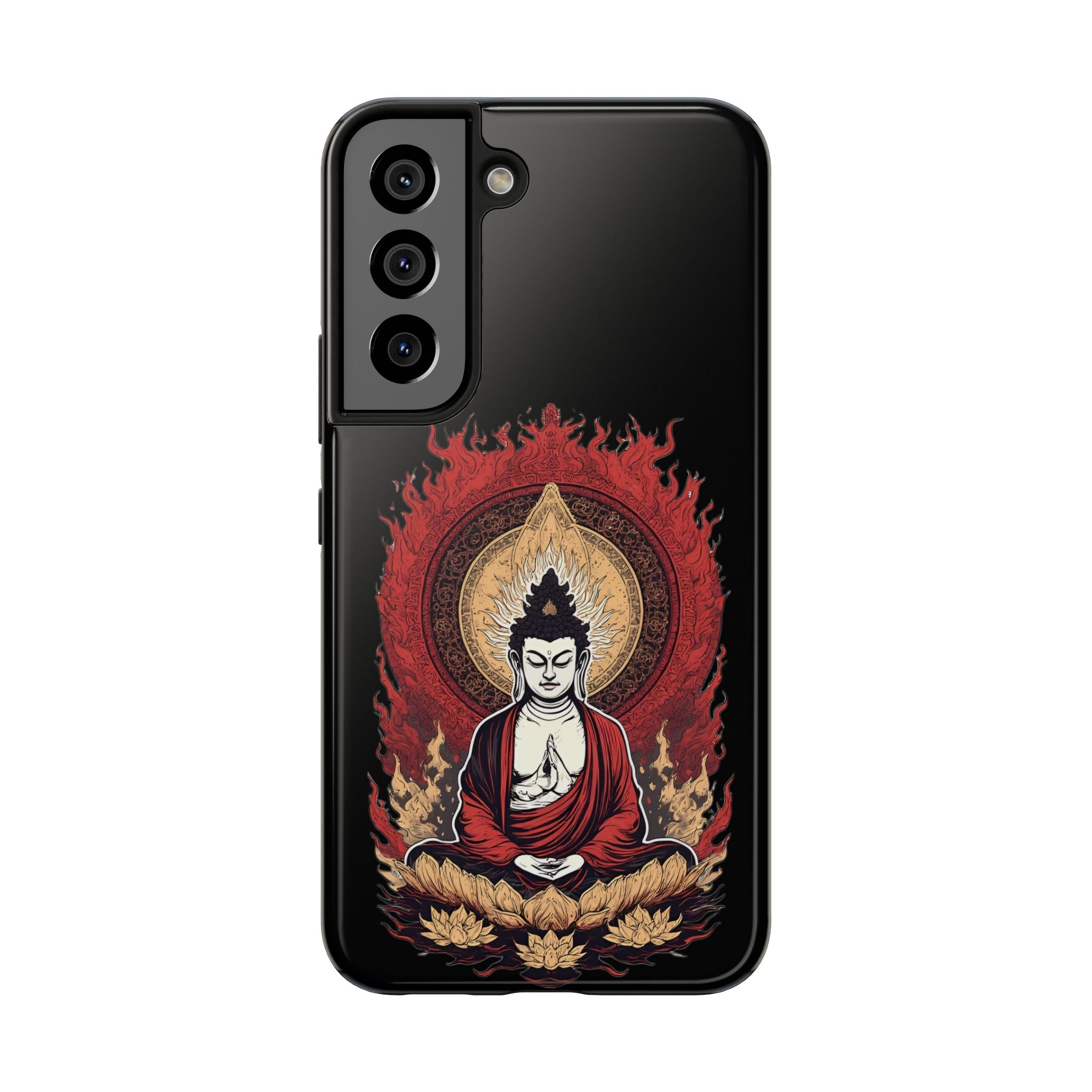 Buddha Meditation Tough Phone Case — Flame Halo Lotus Spiritual Protective Cover