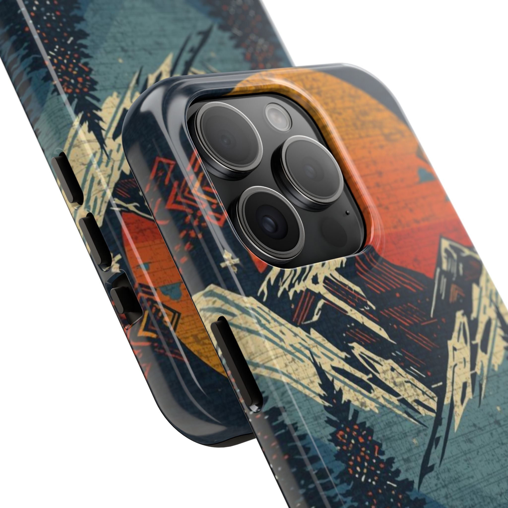 Tough Phone Case — Retro Mountain Sunset Design