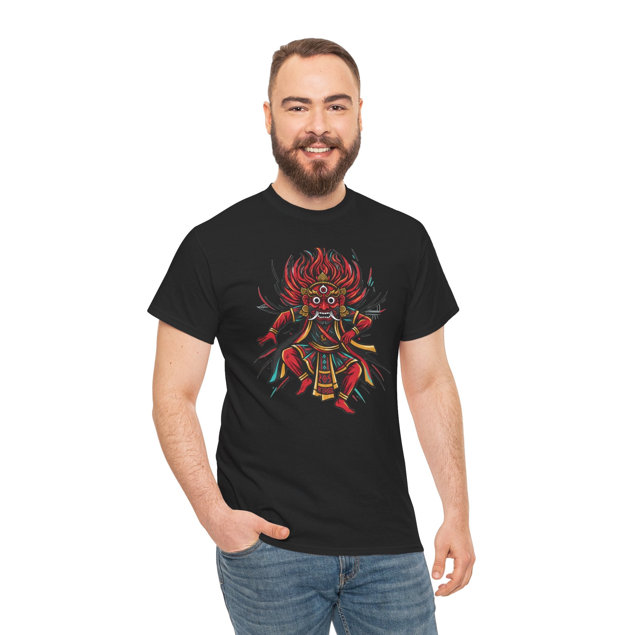 T-Shirt — Fierce Red Oni Demon Graphic Tee (Mythic Japanese Mask Design)