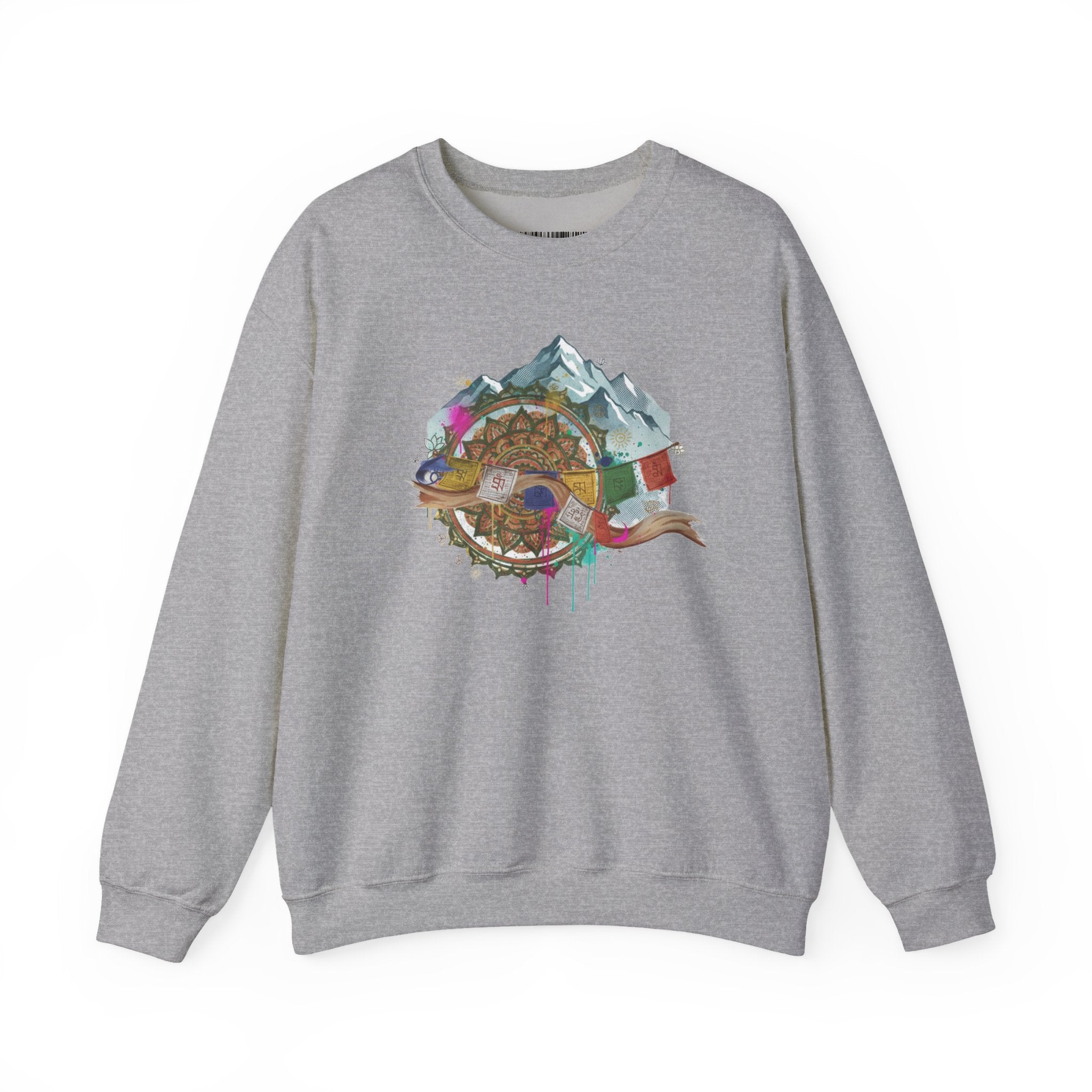 Adventure Mountain Crewneck Sweatshirt — Colorful Hiking Compass & Peaks Design