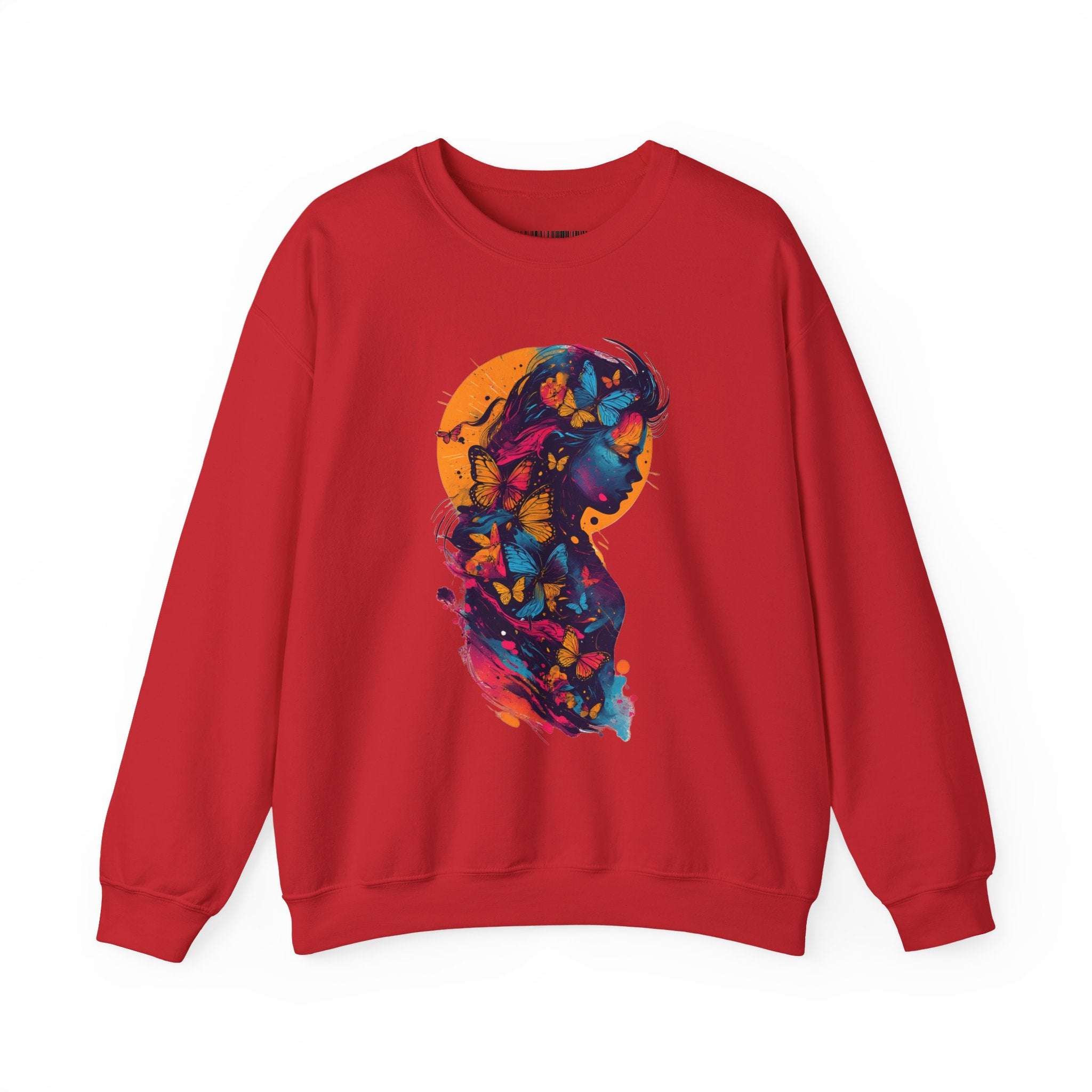 Butterfly Silhouette Crewneck Sweatshirt — Colorful Butterfly Profile Graphic