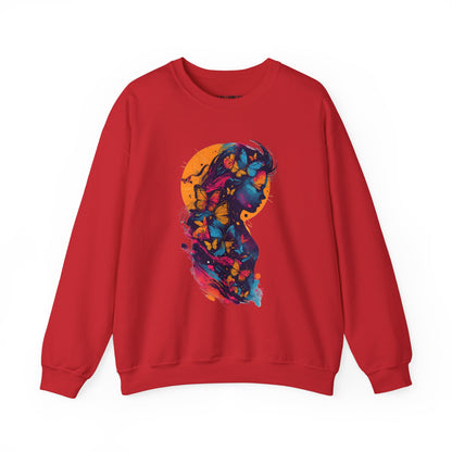 Butterfly Silhouette Crewneck Sweatshirt — Colorful Butterfly Profile Graphic