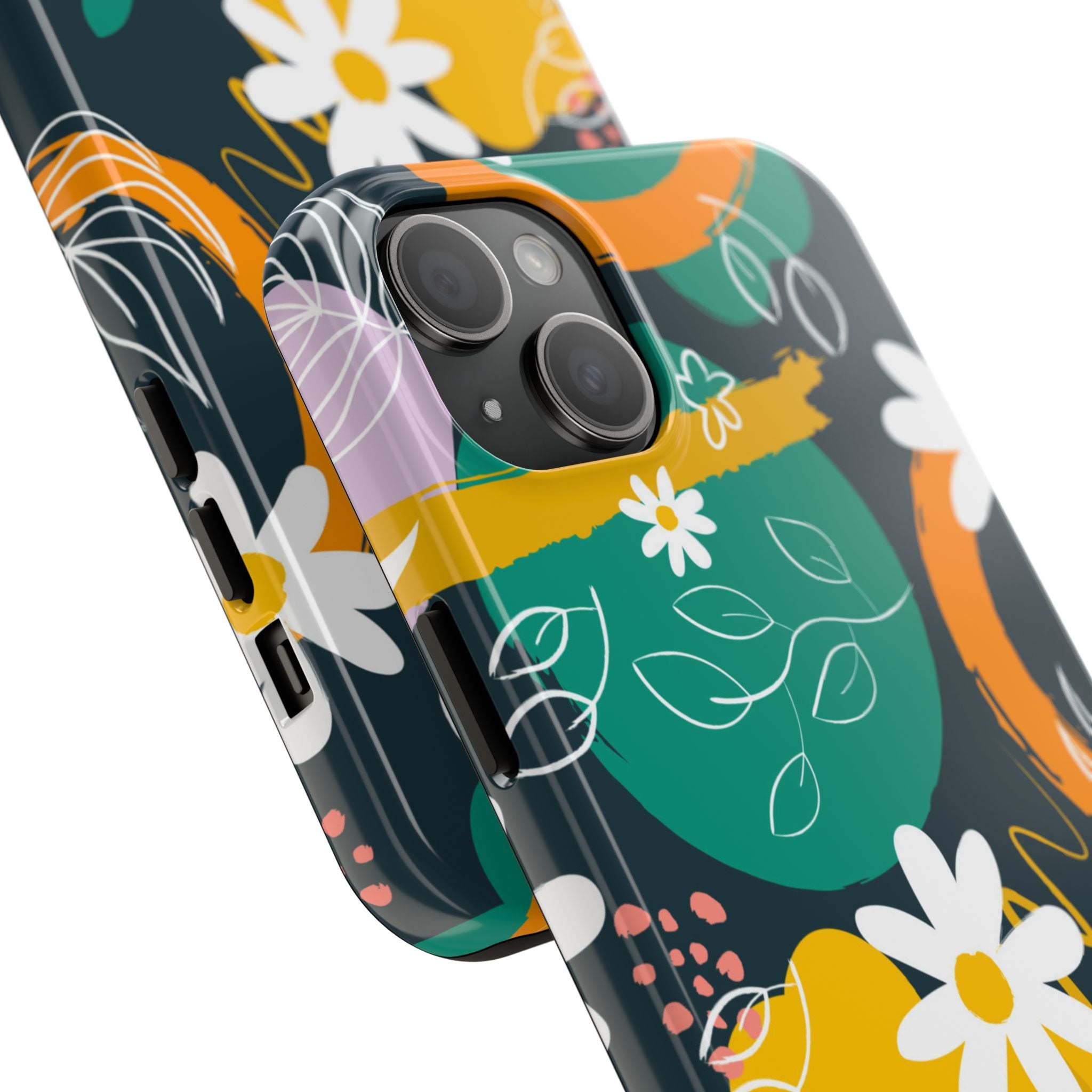 Floral Abstract Tough Phone Case — Colorful Daisies & Brushstroke Design