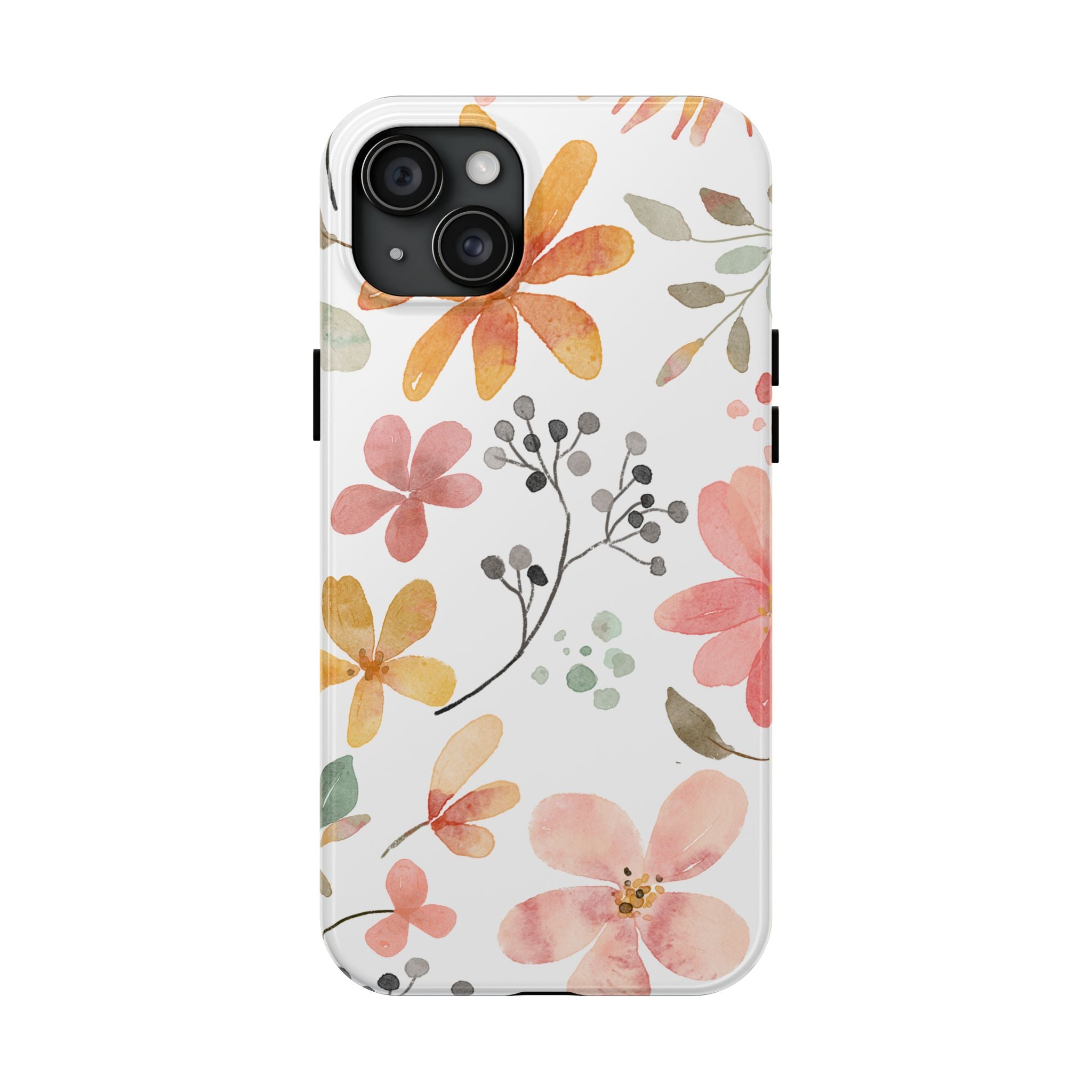 Floral Watercolor Tough Phone Case — Pink & Peach Botanical Protection