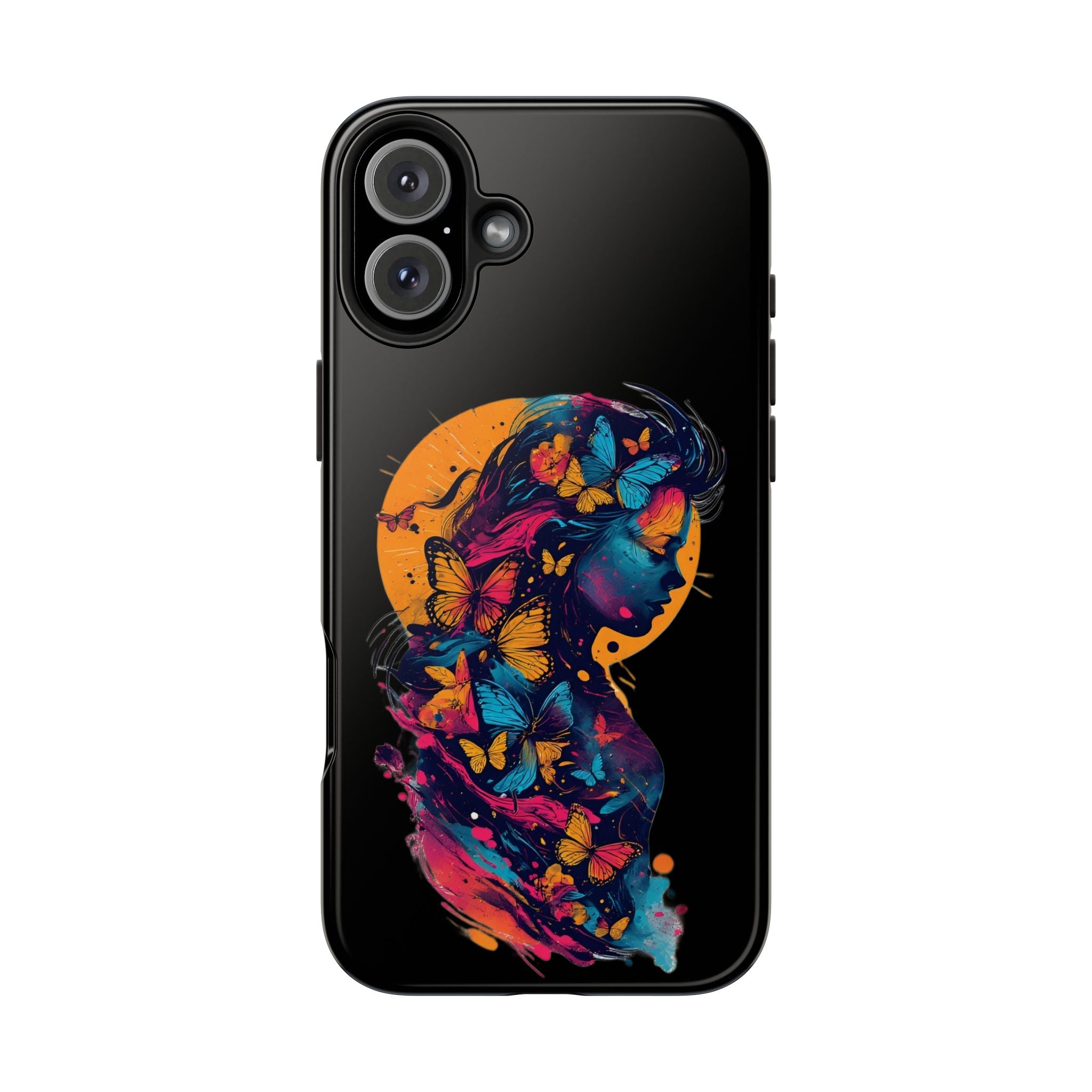 Butterfly Silhouette Tough Phone Case — Colorful Woman Art Protective Cover