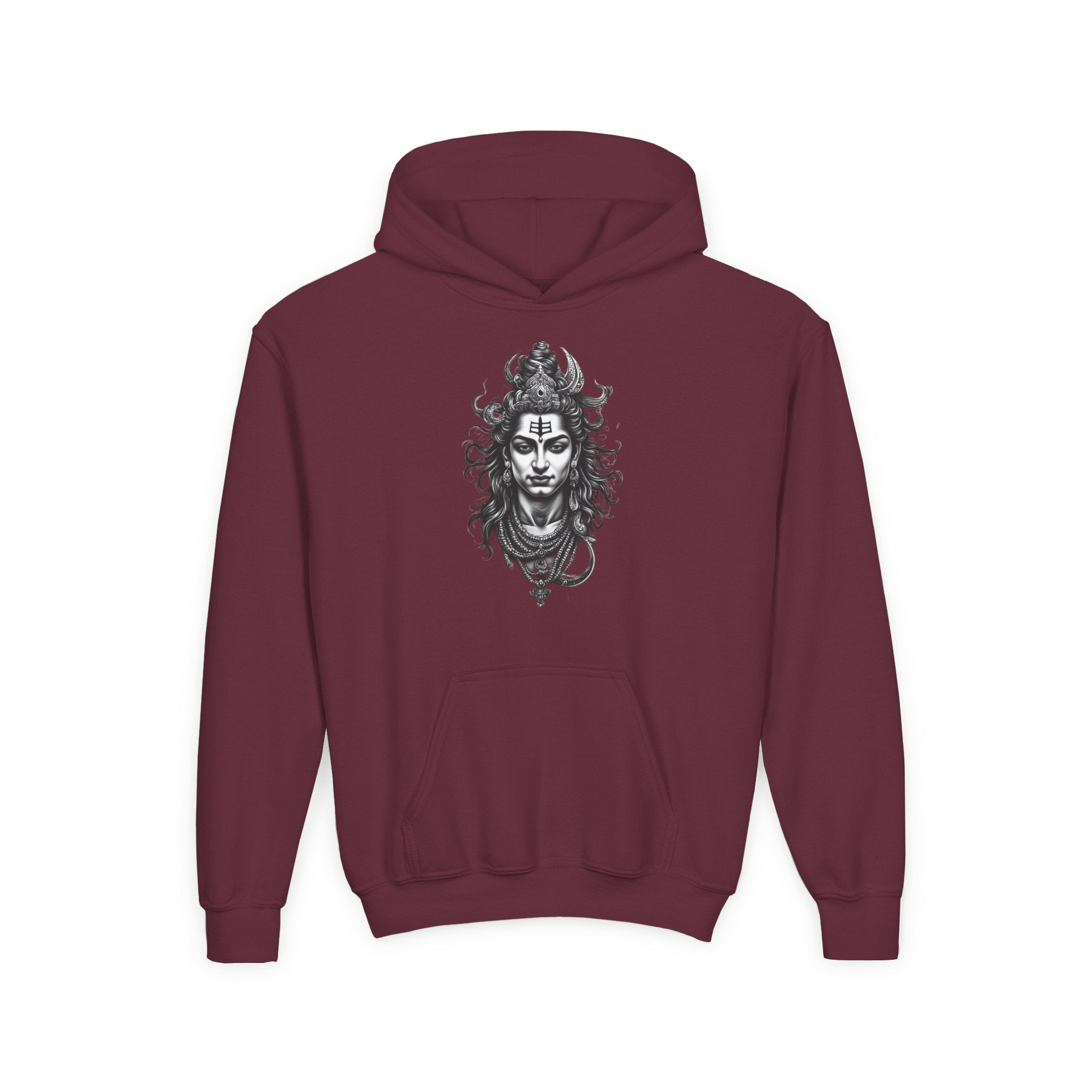 Shiva Illustration Youth Hoodie — Mystical Hindu God Graphic Pullover