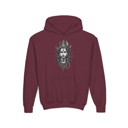Shiva Illustration Youth Hoodie — Mystical Hindu God Graphic Pullover