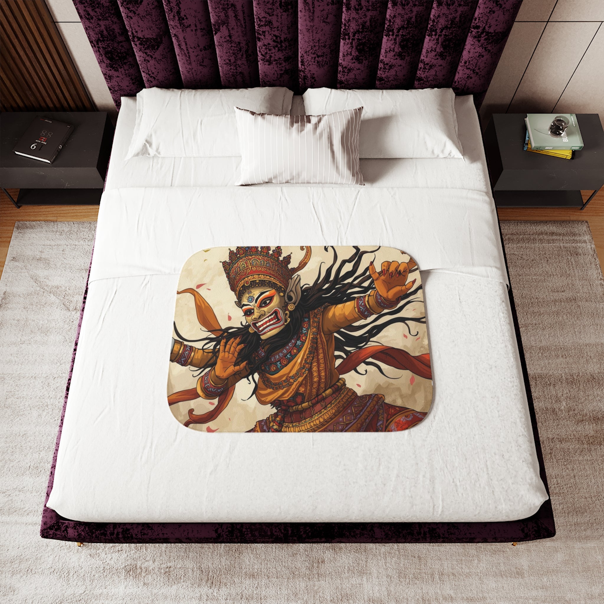 Mythic Dance Sherpa Blanket — Balinese Barong Art Throw