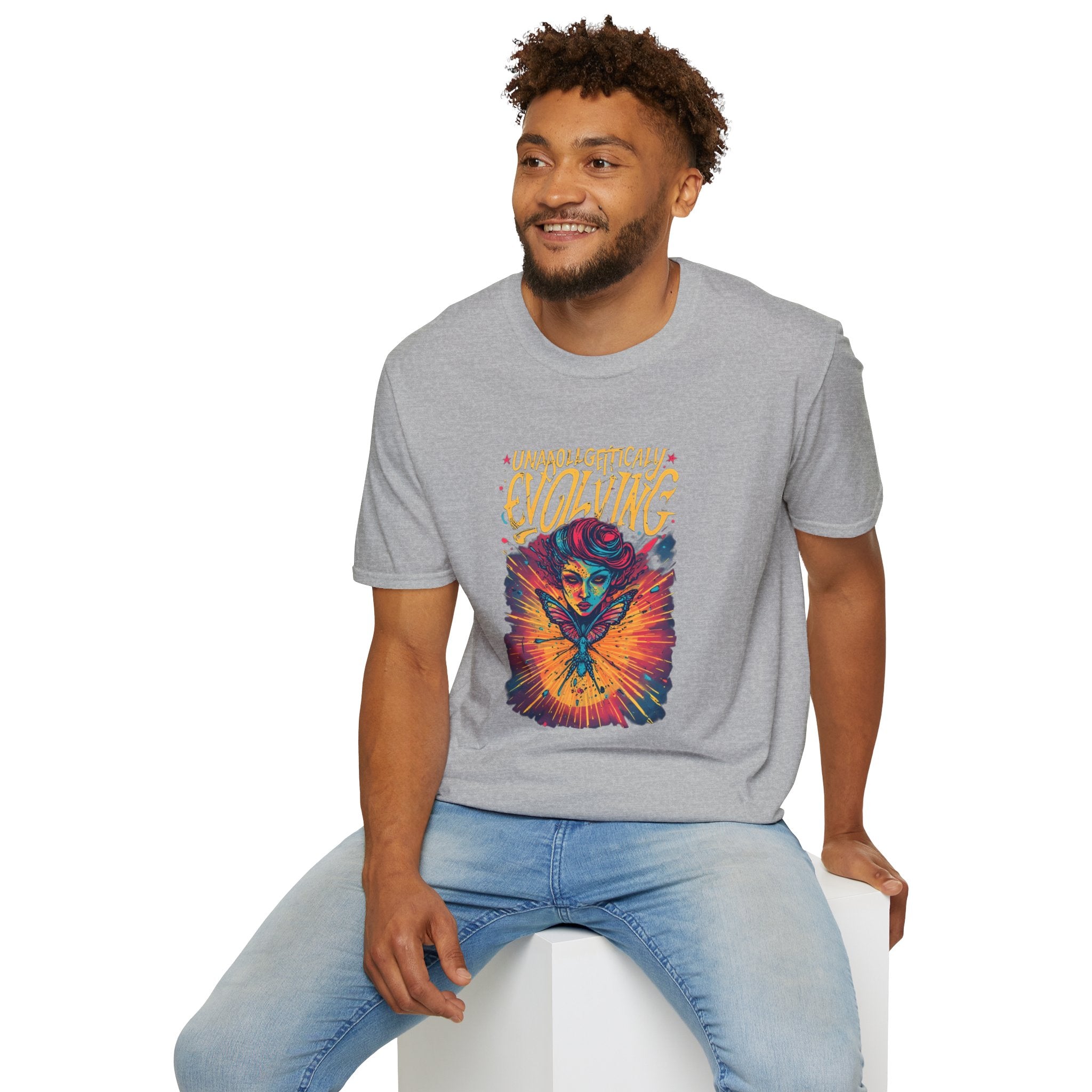 Unapologetically Evolving T-Shirt — Vibrant Butterfly Woman Graphic Tee
