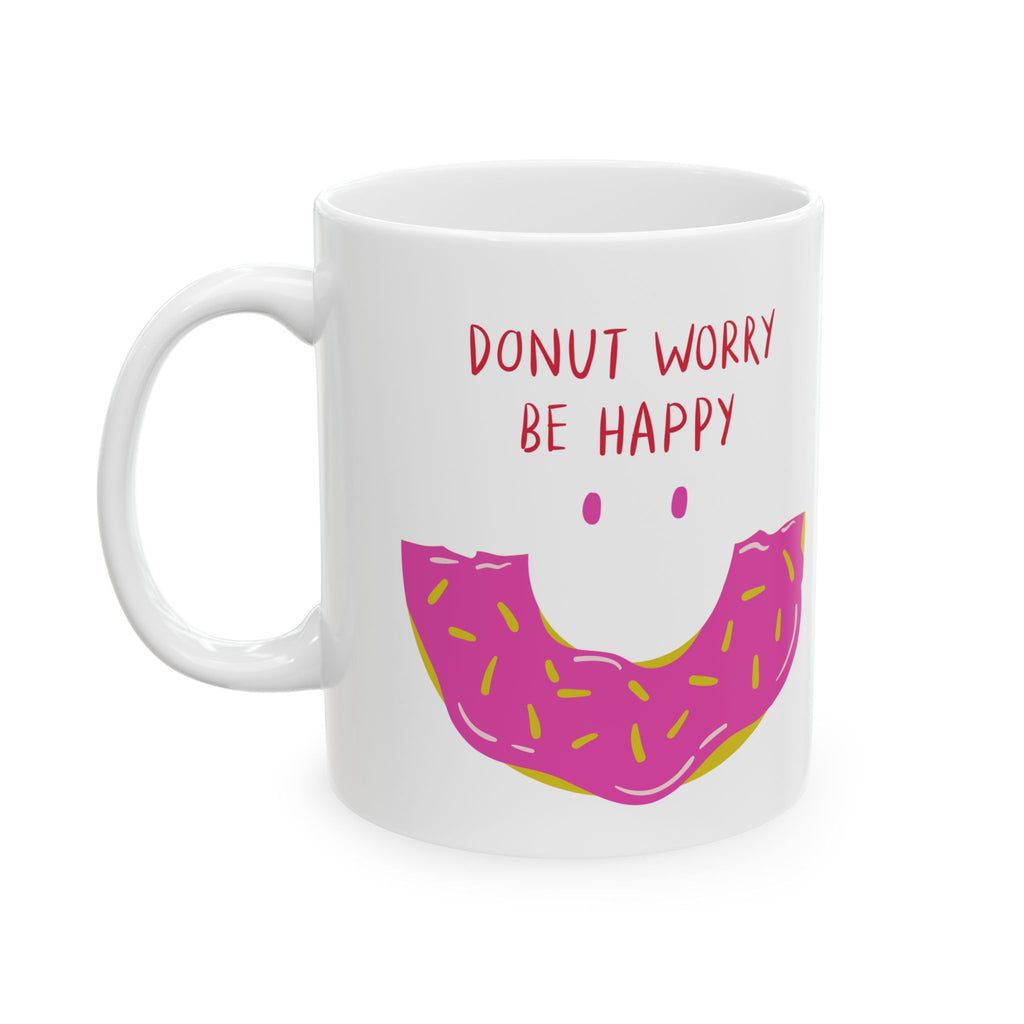 Happy Donut Ceramic Mug - Fun Coffee Cup for Foodies, Gift for Friends, Cute Kitchen Decor, Birthday Present, Donut Lover's Mug