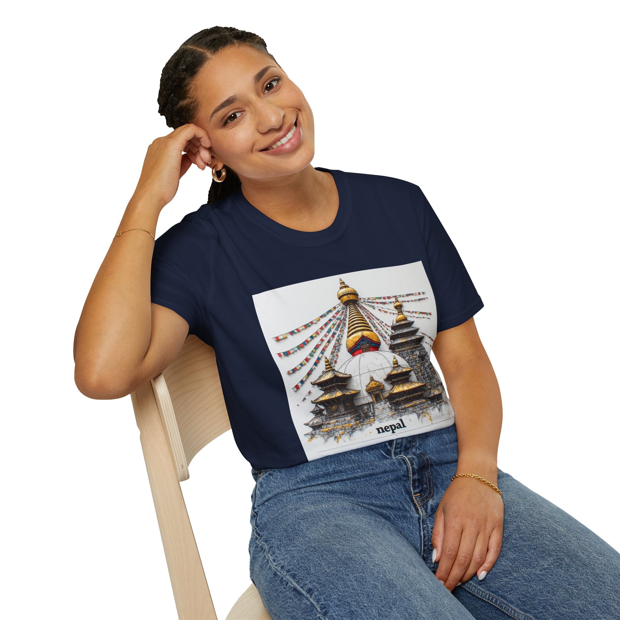 Nepal Temple Graphic T-Shirt — Boudhanath Stupa Prayer Flags Travel Tee