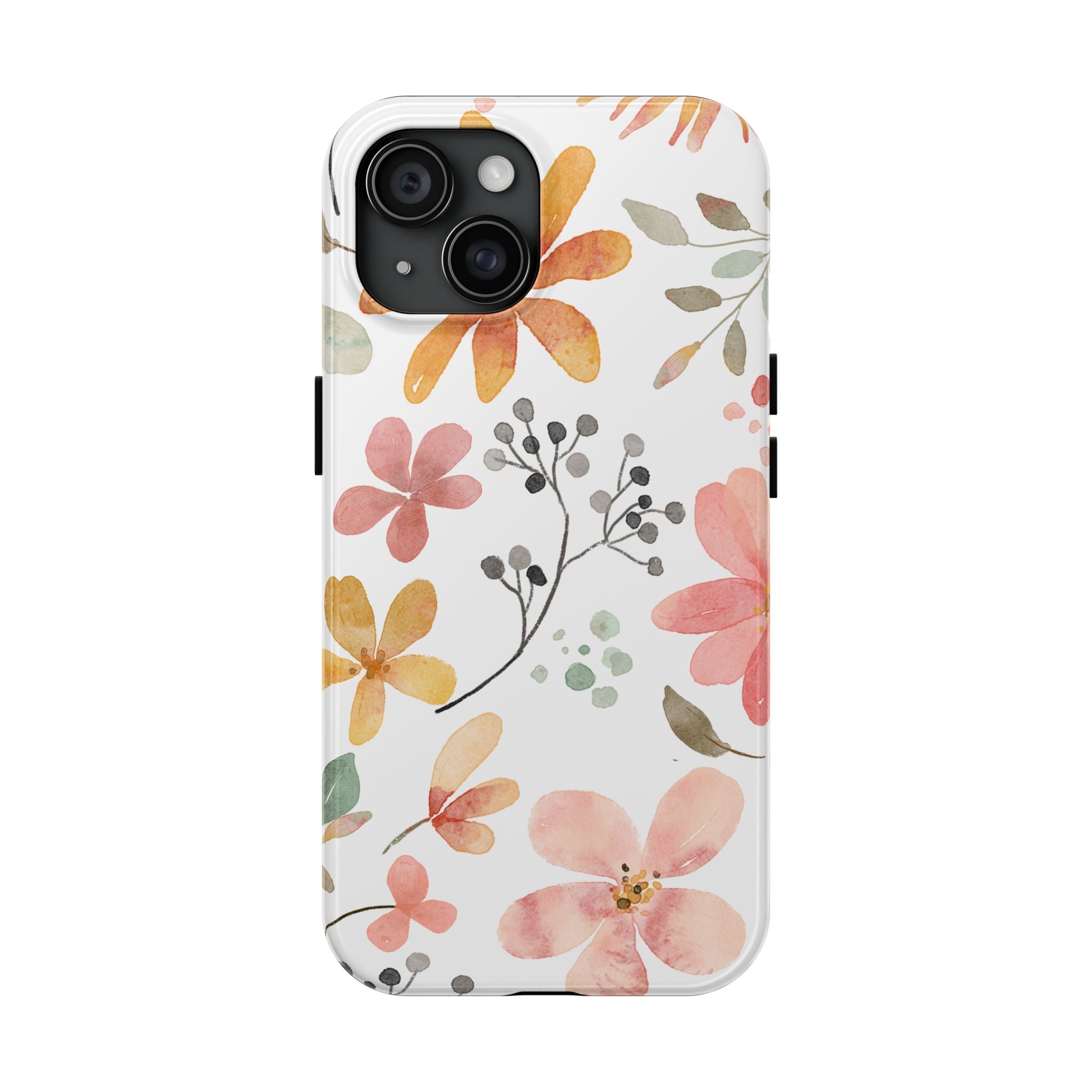 Floral Watercolor Tough Phone Case — Pink & Peach Botanical Protection
