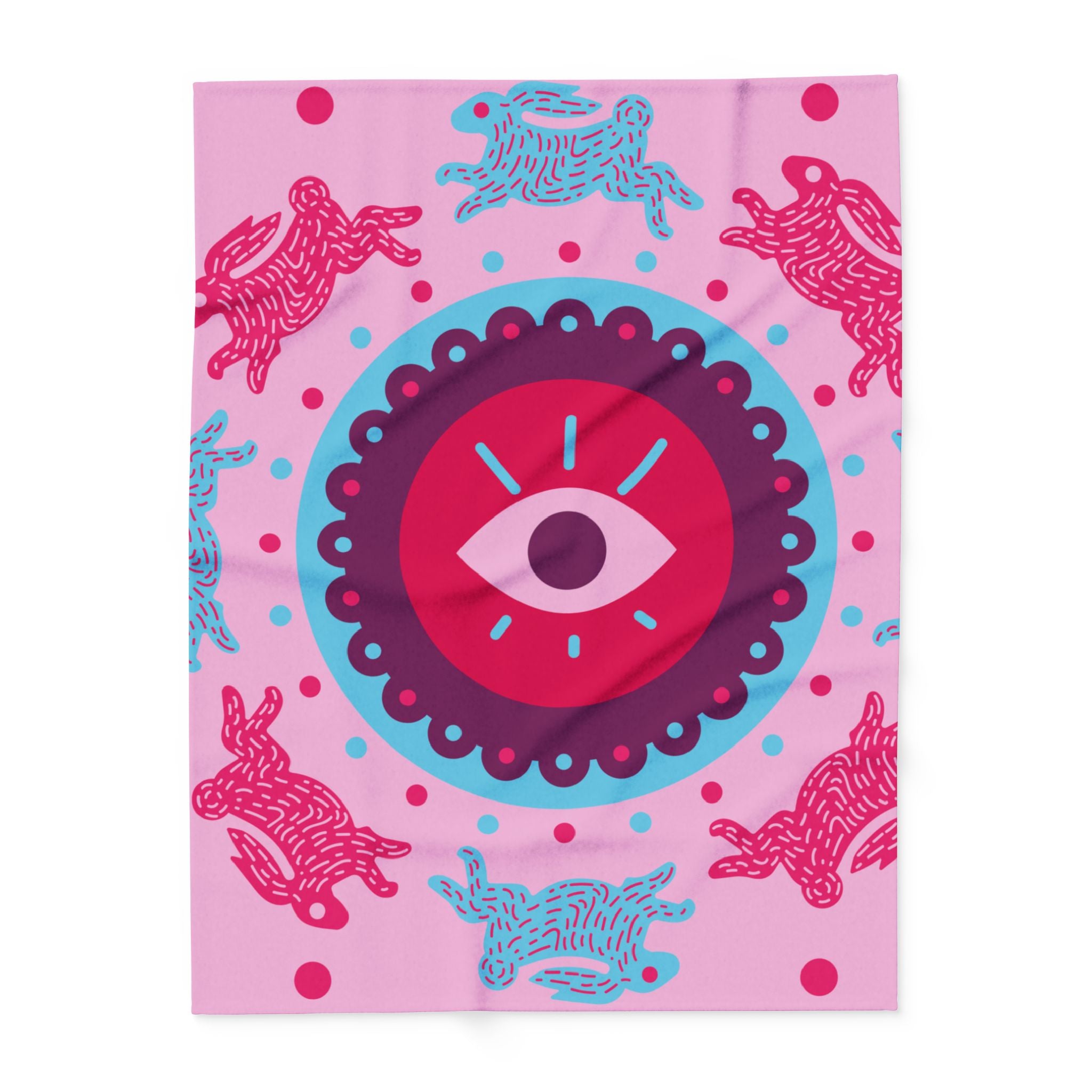 Pink Arctic Fleece Blanket — Mystical Eye & Polar Bear Pattern Cozy Throw