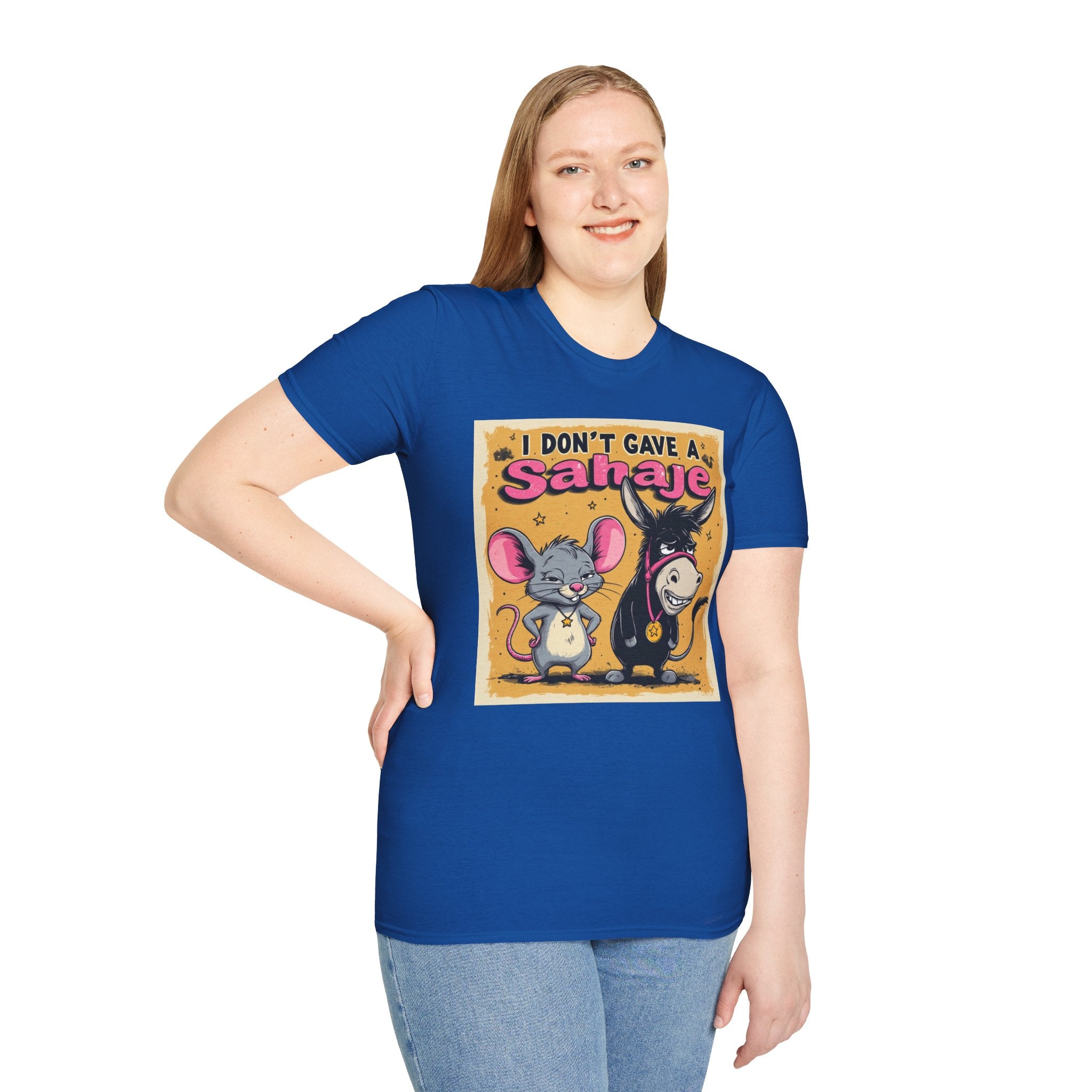 Don’t Give a Satrage T-Shirt — Funny Mouse & Donkey Cartoon Tee