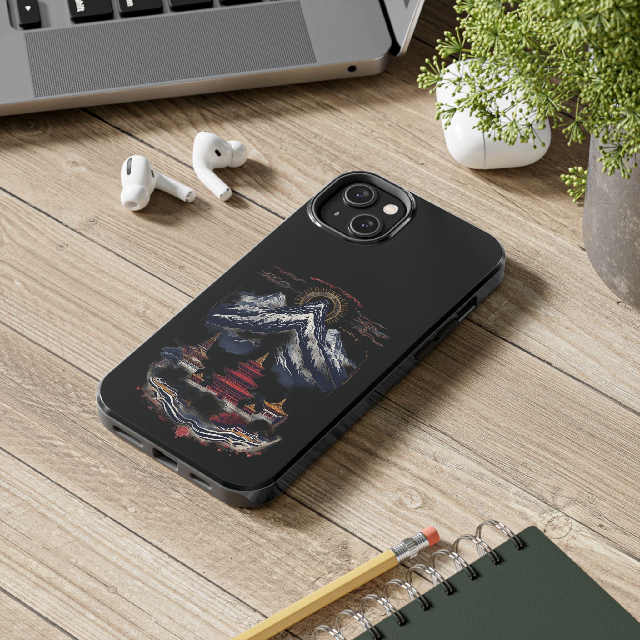 Mountain Temple Tough Phone Case — Japanese-Inspired Landscape Phone Cover