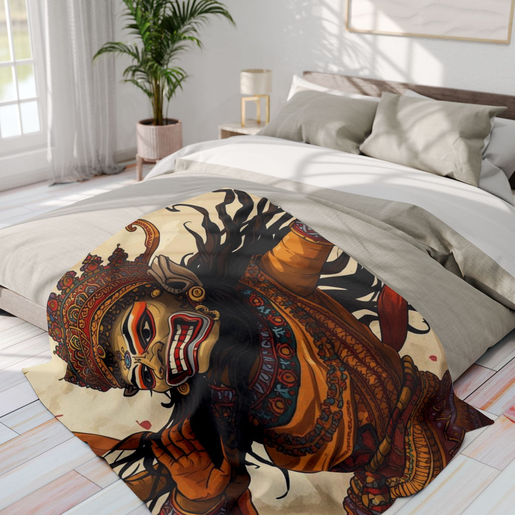 Balinese Barong Art Fleece Blanket — Mythical Masked Dance Throw