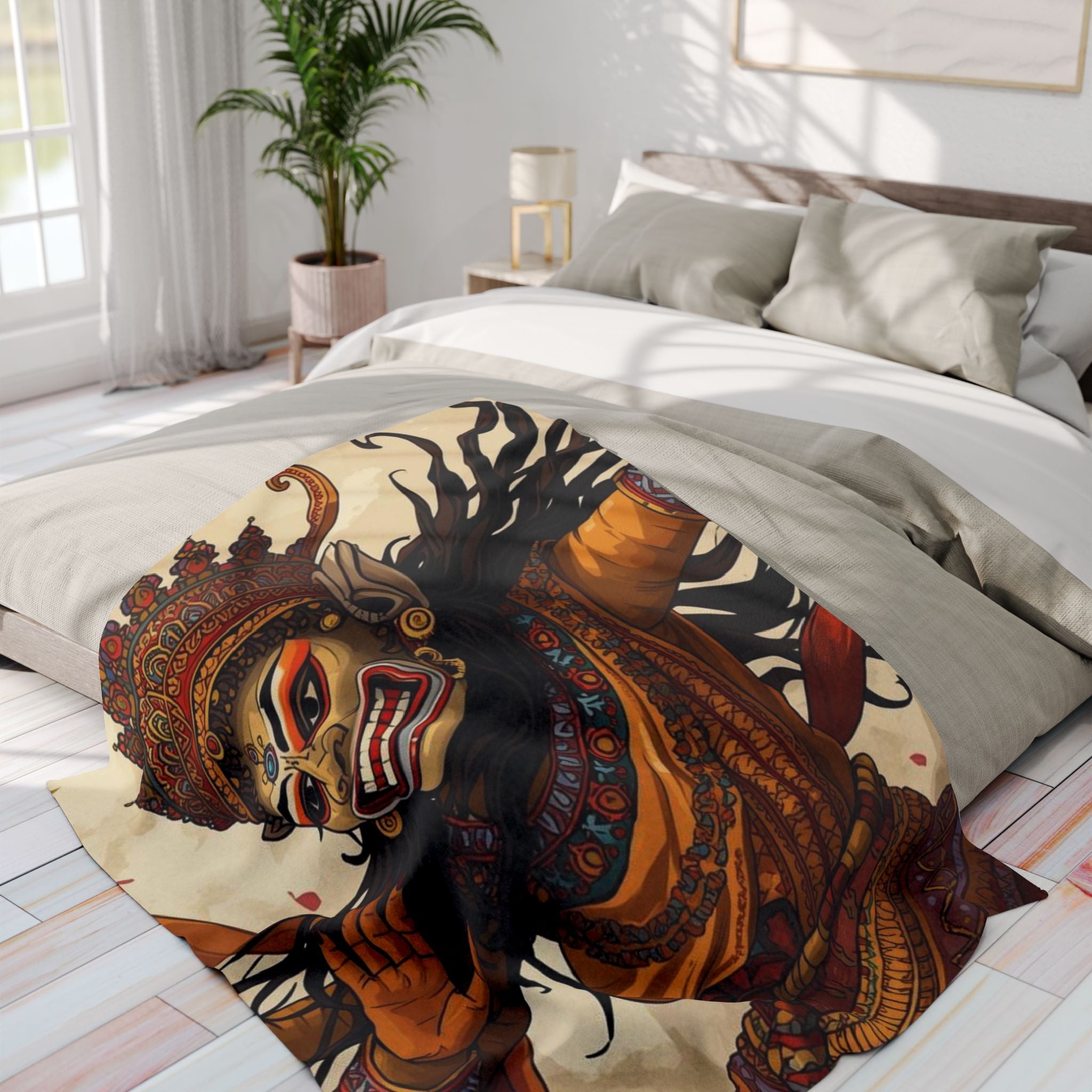 Balinese Barong Art Fleece Blanket — Mythical Masked Dance Throw