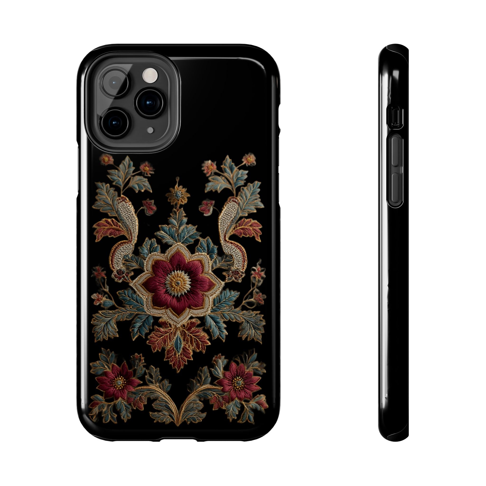 Floral Embroidered Tough Phone Case — Vintage Boho Protective Cover
