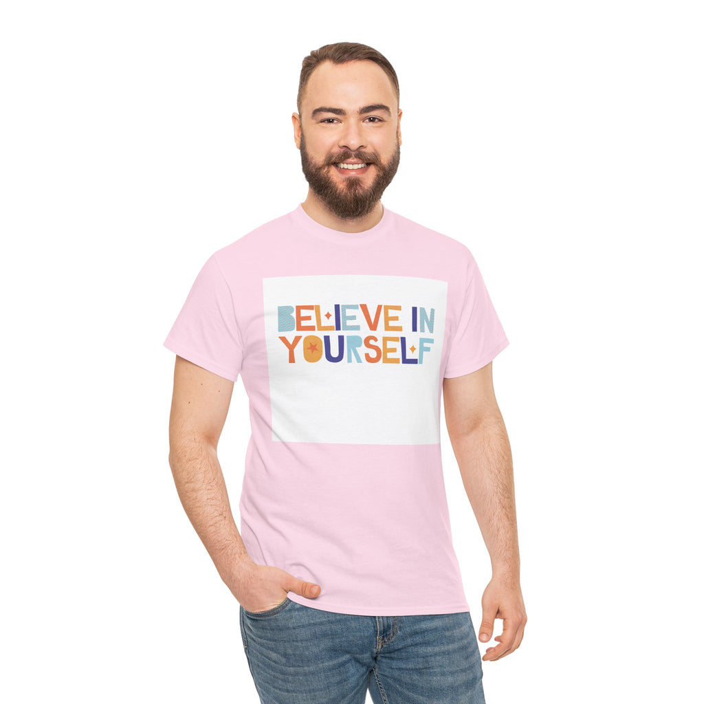 T-Shirt — "Believe in Yourself" Colorful Retro Motivational Tee