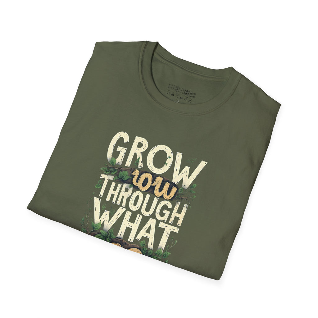 T-Shirt — Floral 'Grow Slow, Go Through' Inspirational Graphic Tee