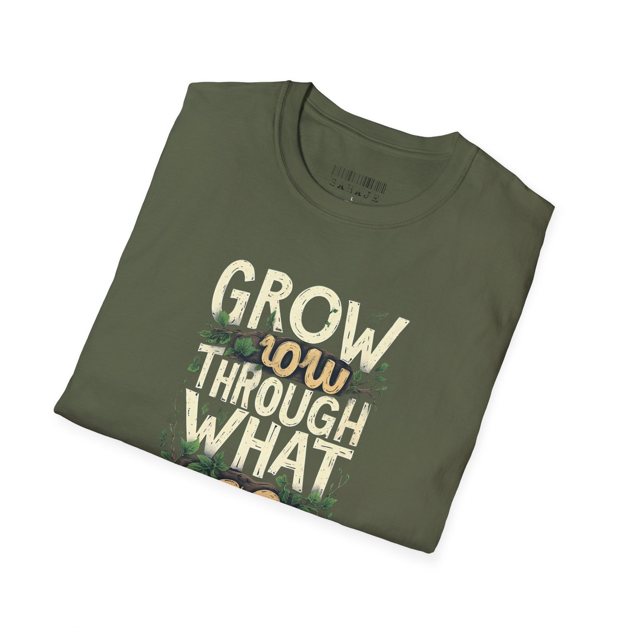 T-Shirt — Floral 'Grow Slow, Go Through' Inspirational Graphic Tee
