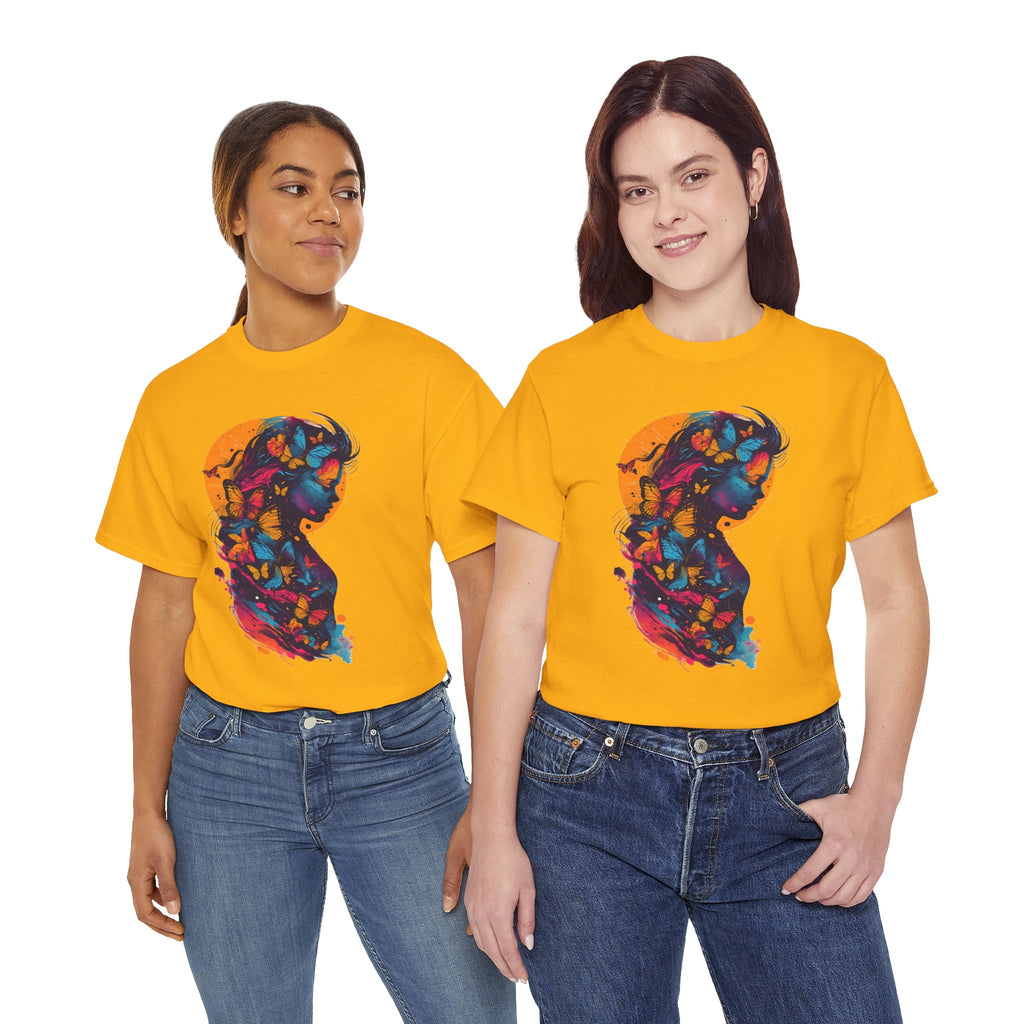 Butterfly Silhouette Graphic Tee — Colorful Maternity Profile Design