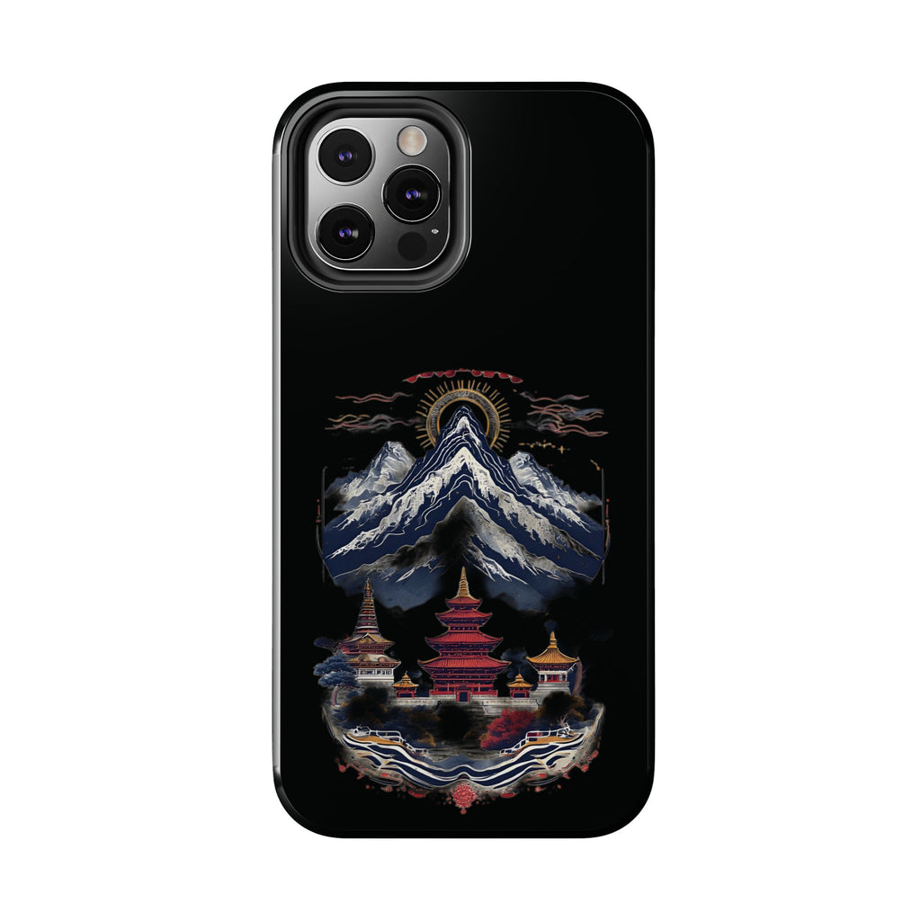 Mountain Temple Tough Phone Case — Japanese-Inspired Landscape Phone Cover