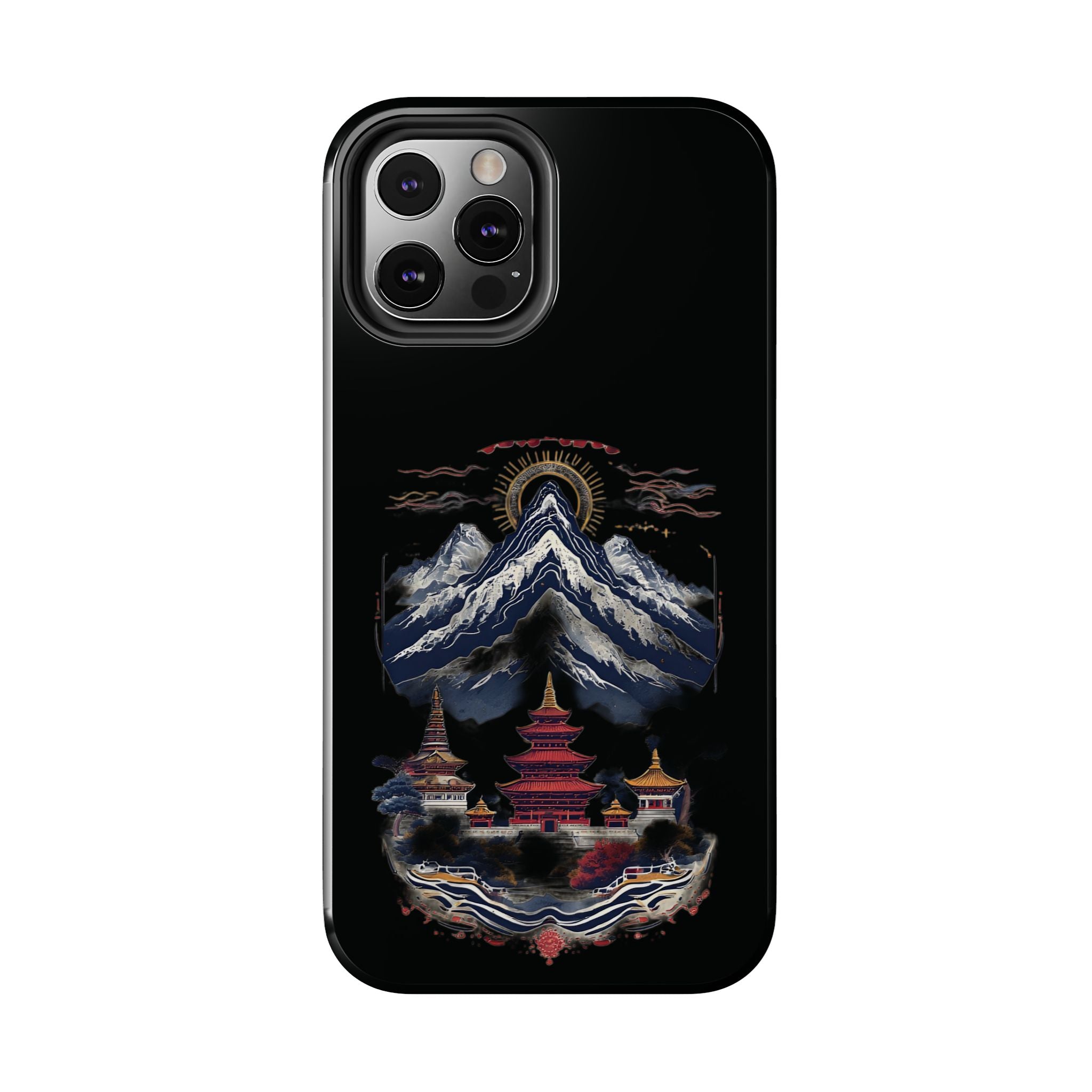 Mountain Temple Tough Phone Case — Japanese-Inspired Landscape Phone Cover
