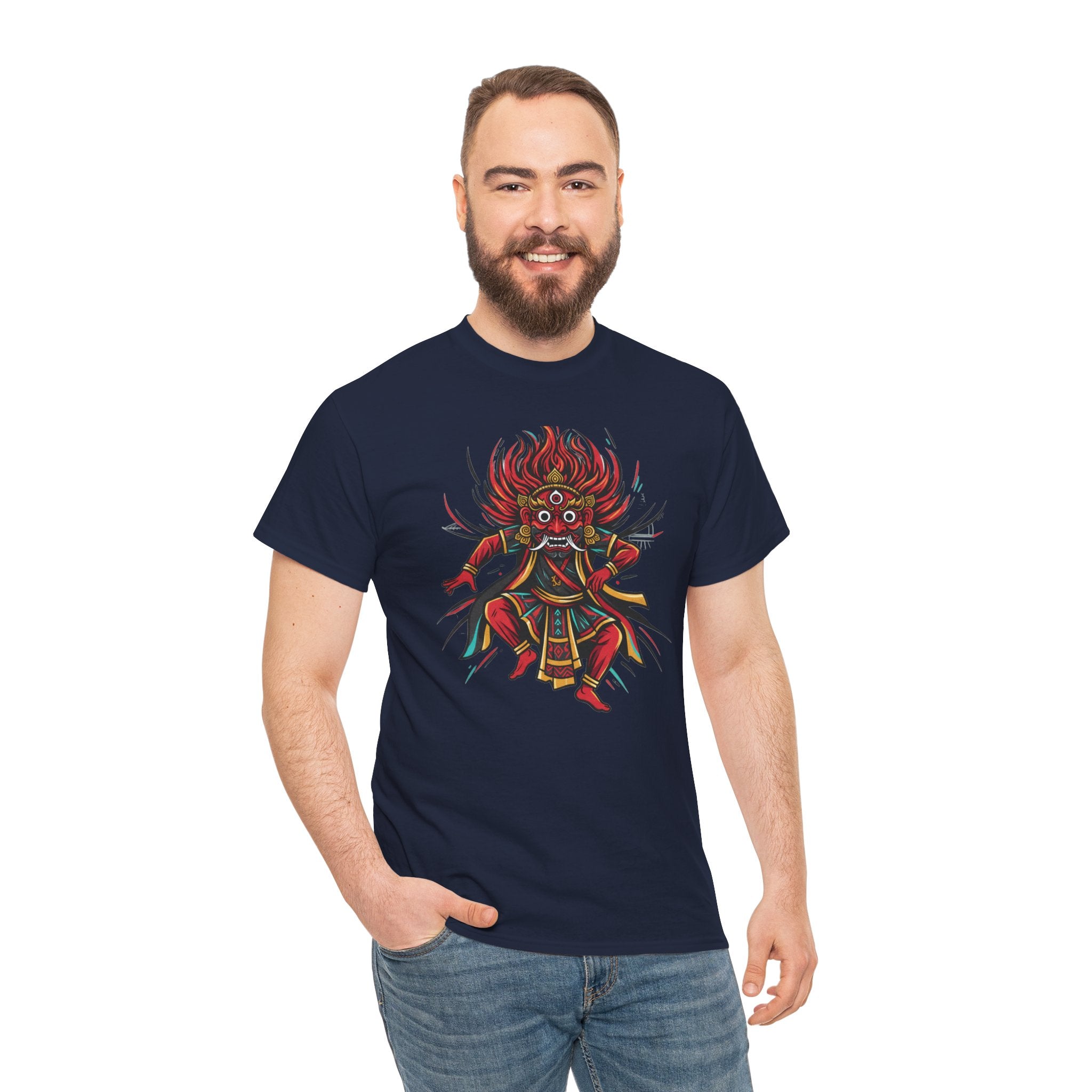 T-Shirt — Fierce Red Oni Demon Graphic Tee (Mythic Japanese Mask Design)