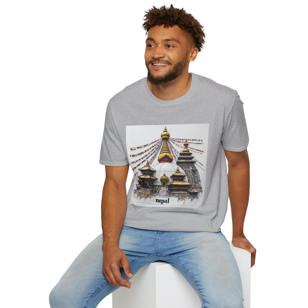 Nepal Temple Graphic T-Shirt — Boudhanath Stupa Prayer Flags Travel Tee