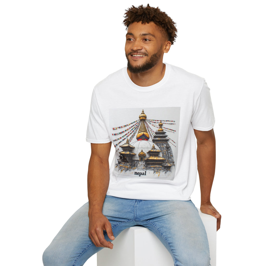 Nepal Temple Graphic T-Shirt — Boudhanath Stupa Prayer Flags Travel Tee